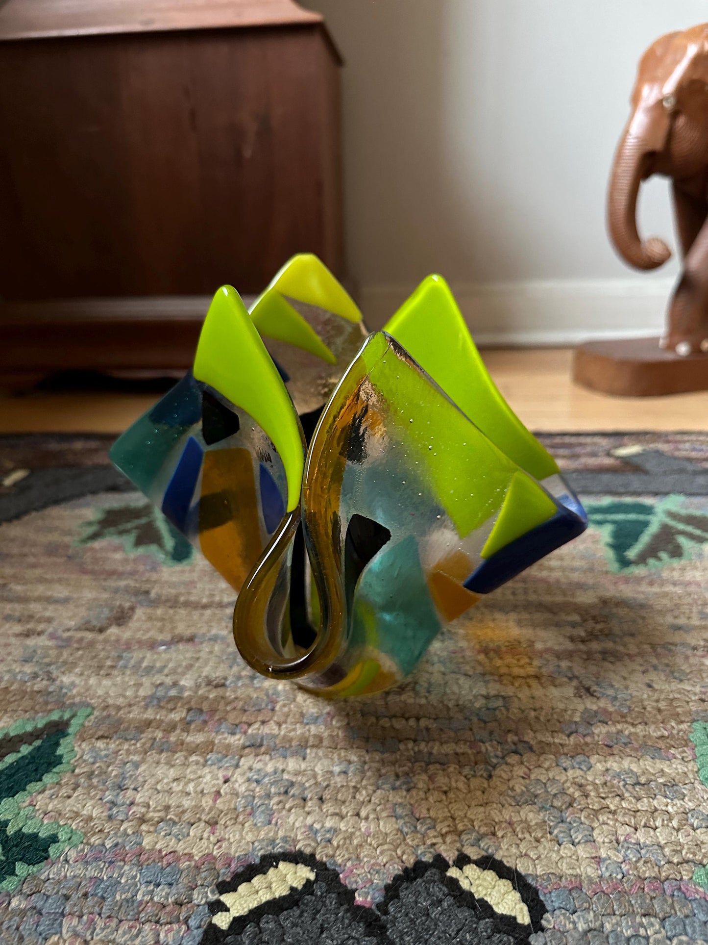 Fused Glass Art - beautiful fused glass abstract handkerchief style bowl fused glass