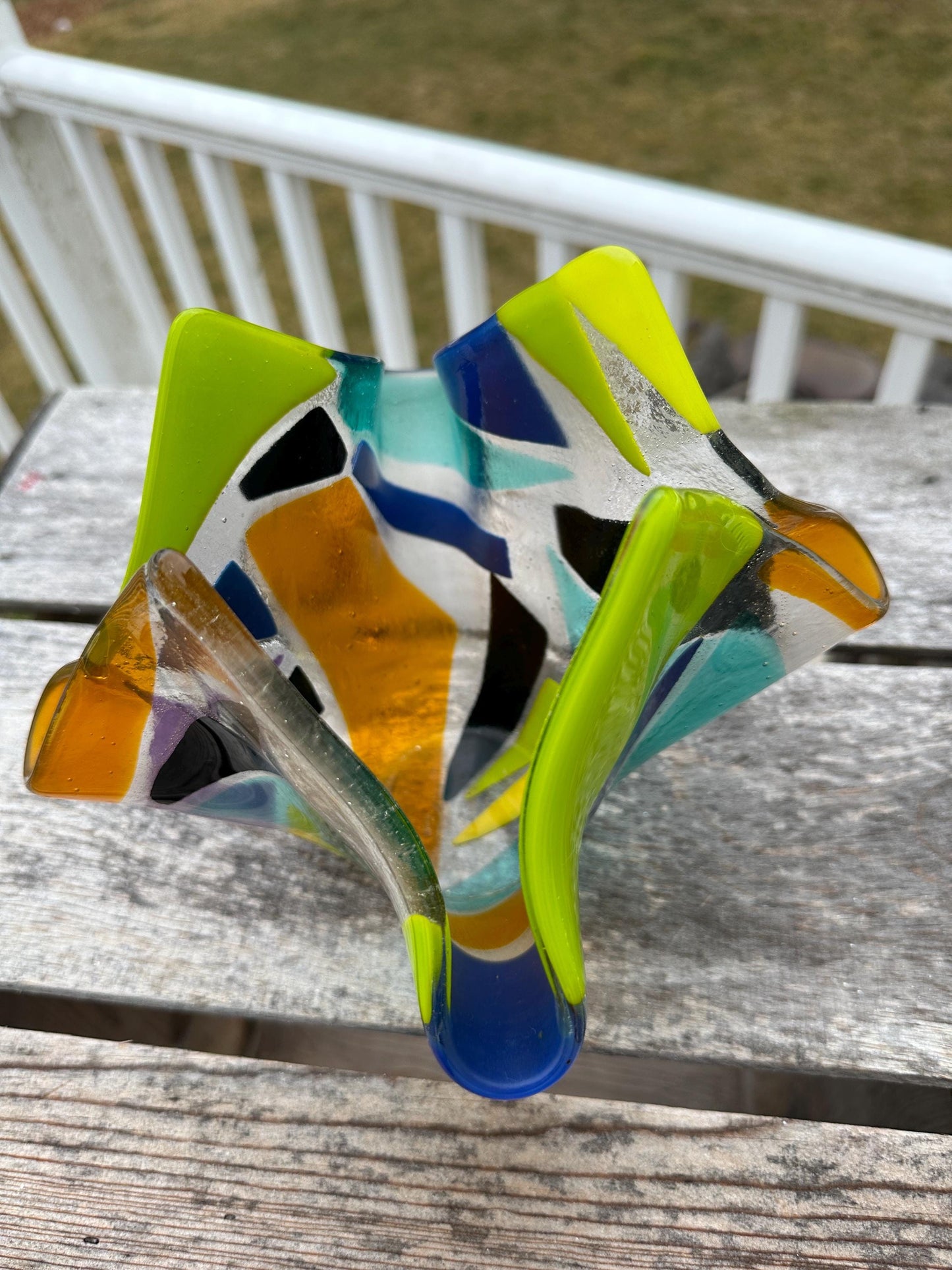 Fused Glass Art - beautiful fused glass abstract handkerchief style bowl fused glass