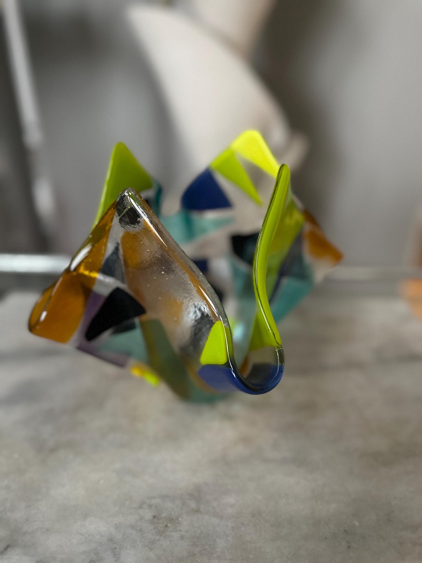 Fused Glass Art - beautiful fused glass abstract handkerchief style bowl fused glass