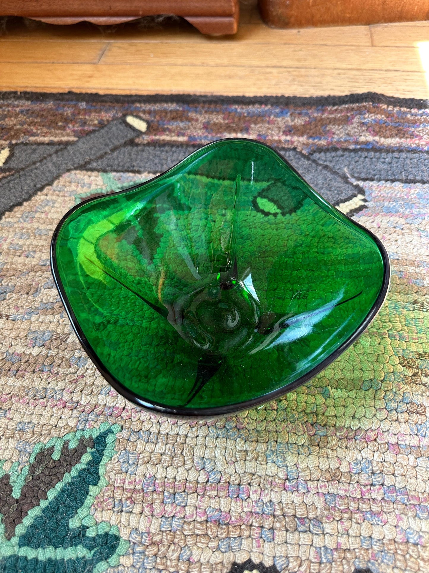 Anchor Hocking Glass Forest Green SWEDISH MODERN 6-1/2" Square Bowl