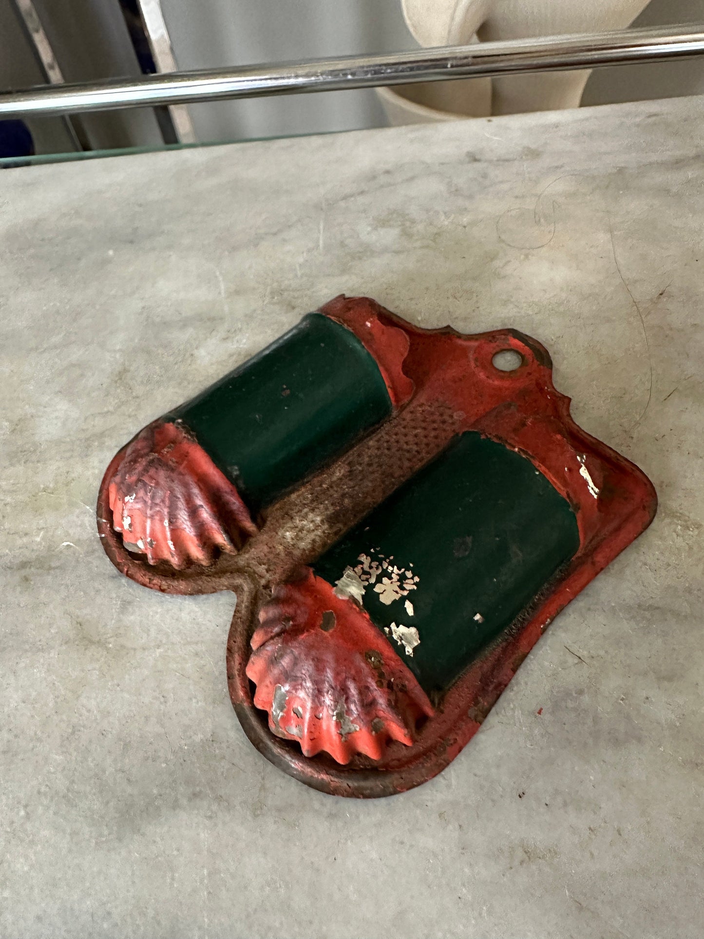 Antique Wall Match Holder. Wall Mounted Container From Kitchen Decor Red and Green Painted Tin Match Holder.