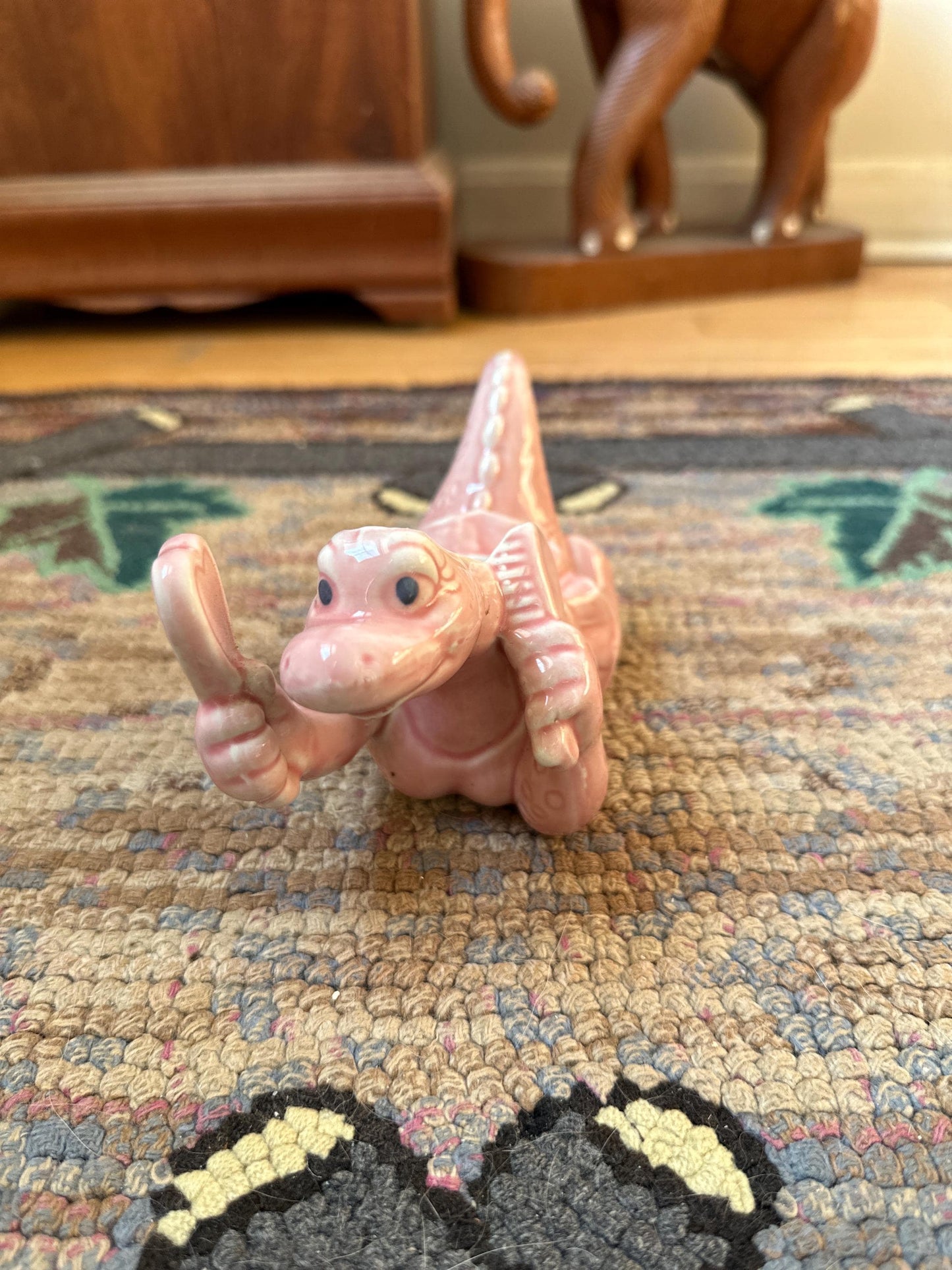Adorable Pink Dinosaur Planter | Vintage Pink Dinosaur with Mirror and Brush Succulent Planter