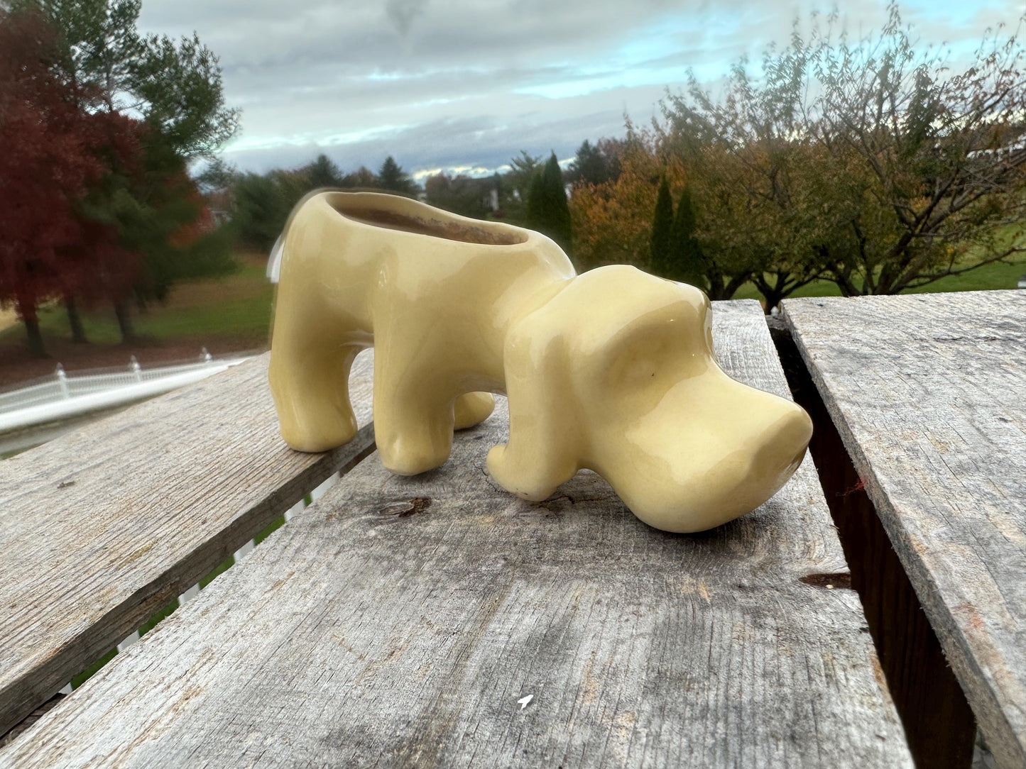 Vintage Shawnee Pottery Yellow Ware Hound Dog Planter, Ceramic Dog Planter