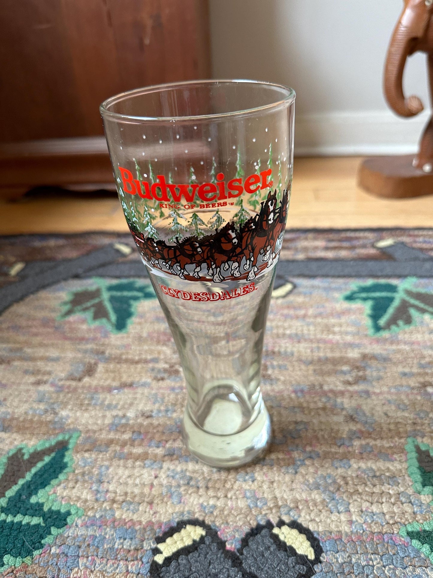 Budweiser Pilsner Fluted Beer Glass Clydesdale Horse Wagon Vintage 1989 - 20 Oz