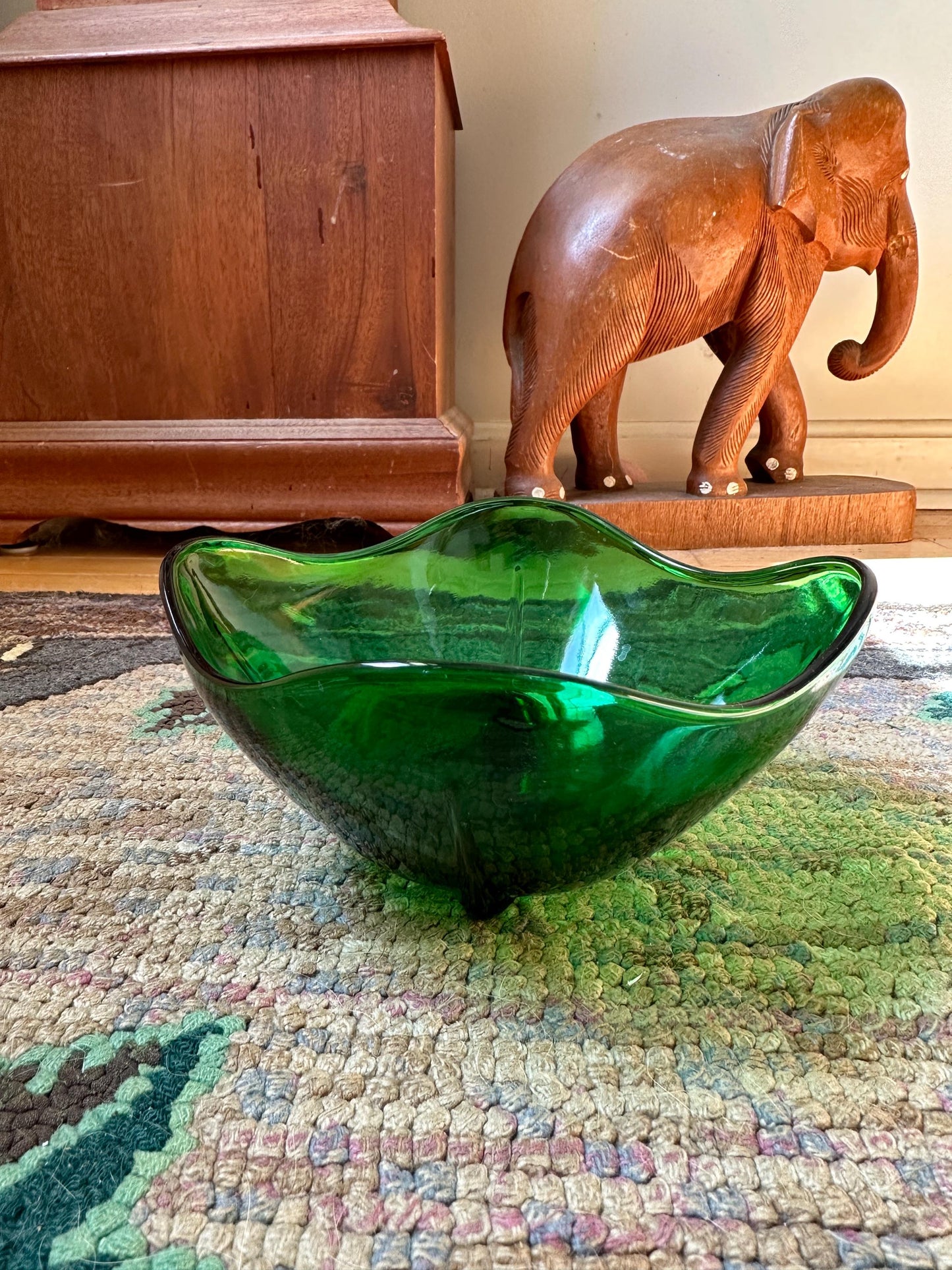 Anchor Hocking Glass Forest Green SWEDISH MODERN 6-1/2" Square Bowl