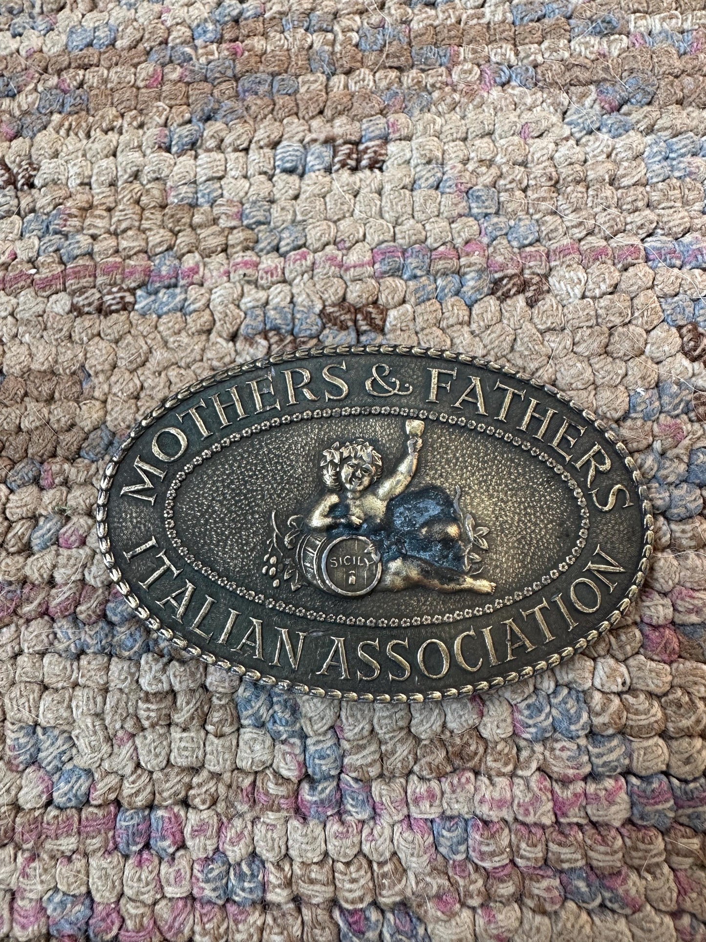 1970s Mothers And Fathers Italian Association Sicily vintage belt buckle, Mafia Italian Association Sicily Sicilian Italy Pride Vintage