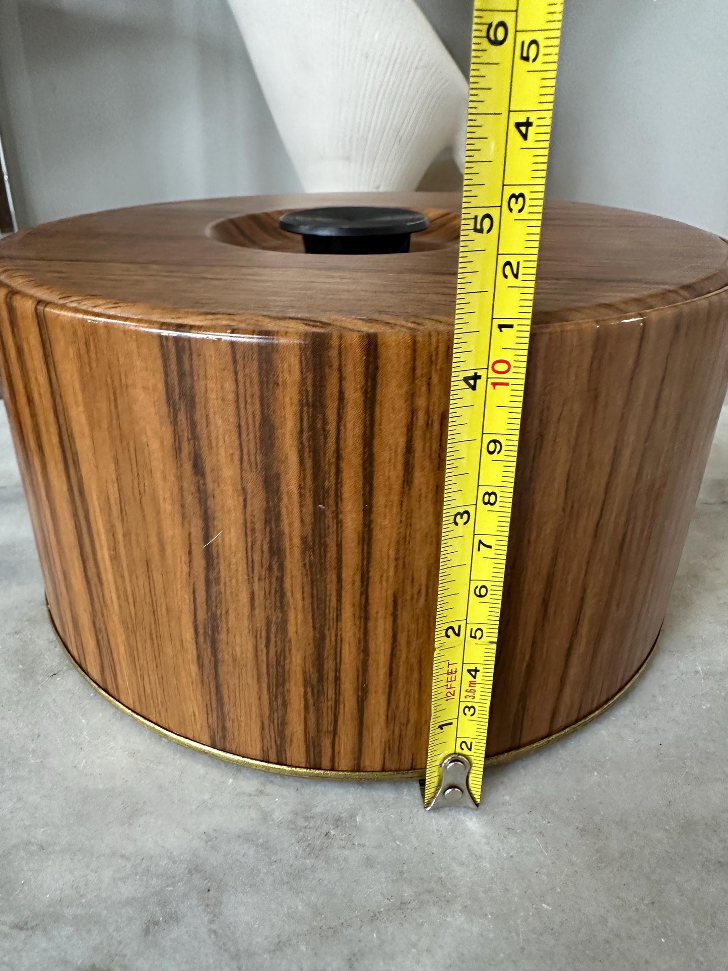 Wood Grain Ice Bucket, Round Guildcraft Ice Box, Vintage Insulated Countertop Storage Box, MCM Retro Barware, Metal Ice Holder