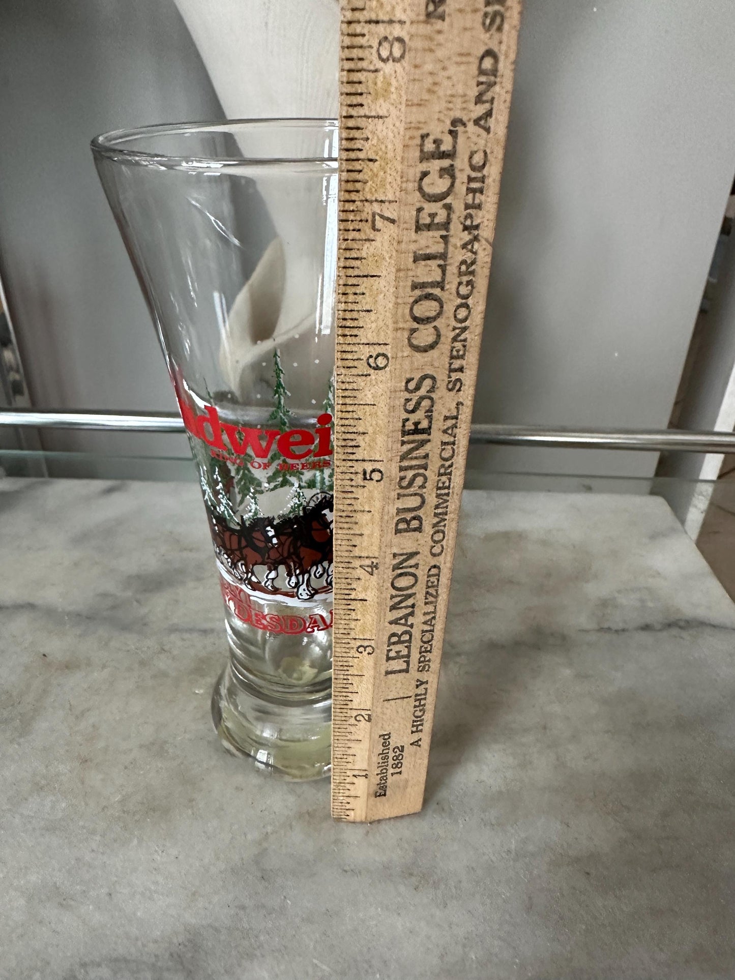 Budweiser Clydesdale Pilsner Beer Glass Set of 3 Clear Christmas 1989 Horses 7"