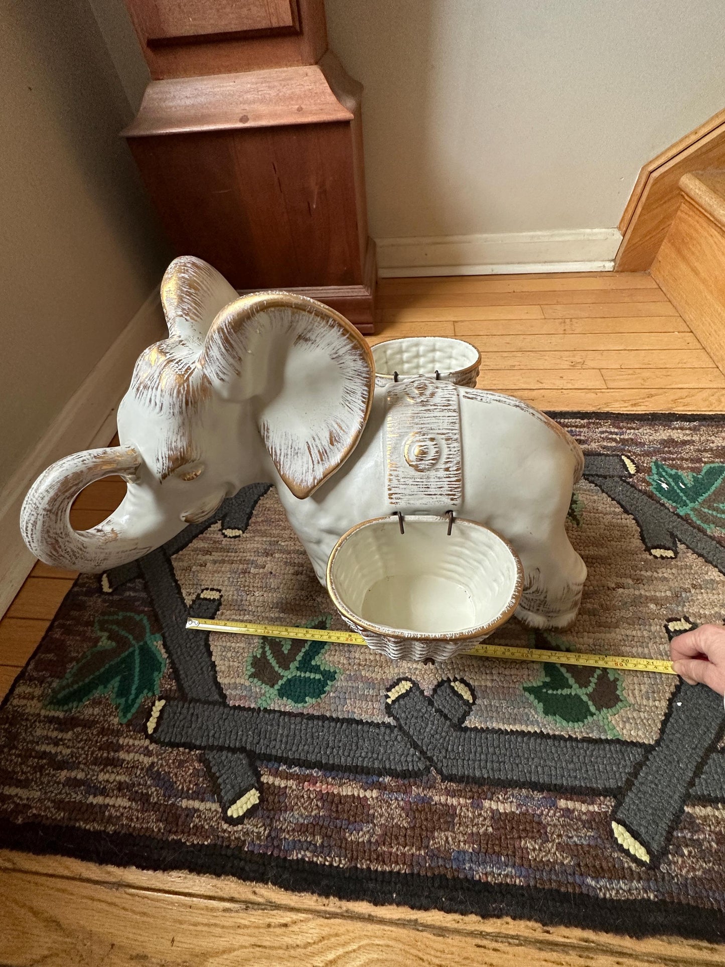 Haeger Elephant Planter | MCM Jumbo Haeger Elephant Planter | White and Gold 18” | USA Art Pottery