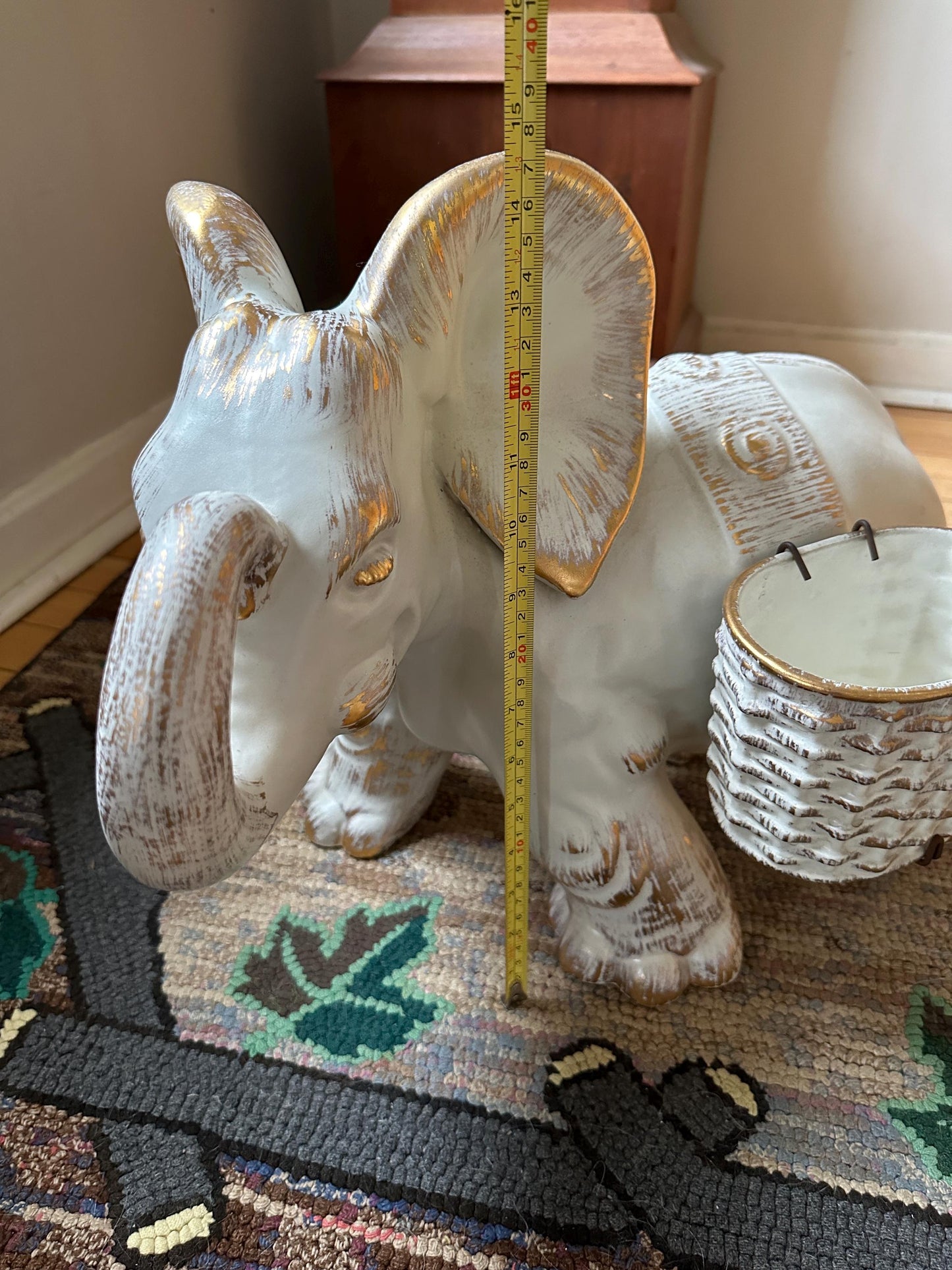 Haeger Elephant Planter | MCM Jumbo Haeger Elephant Planter | White and Gold 18” | USA Art Pottery