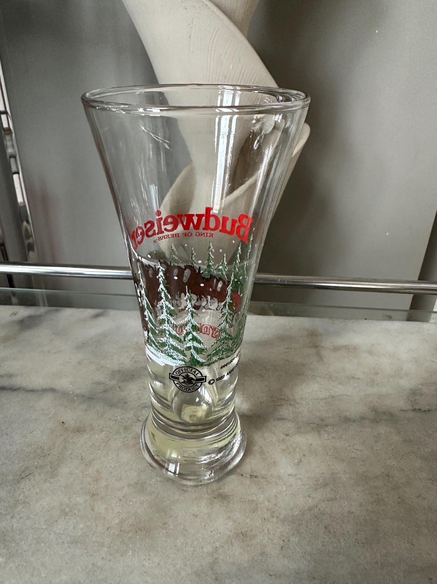 Budweiser Clydesdale Pilsner Beer Glass Set of 3 Clear Christmas 1989 Horses 7"