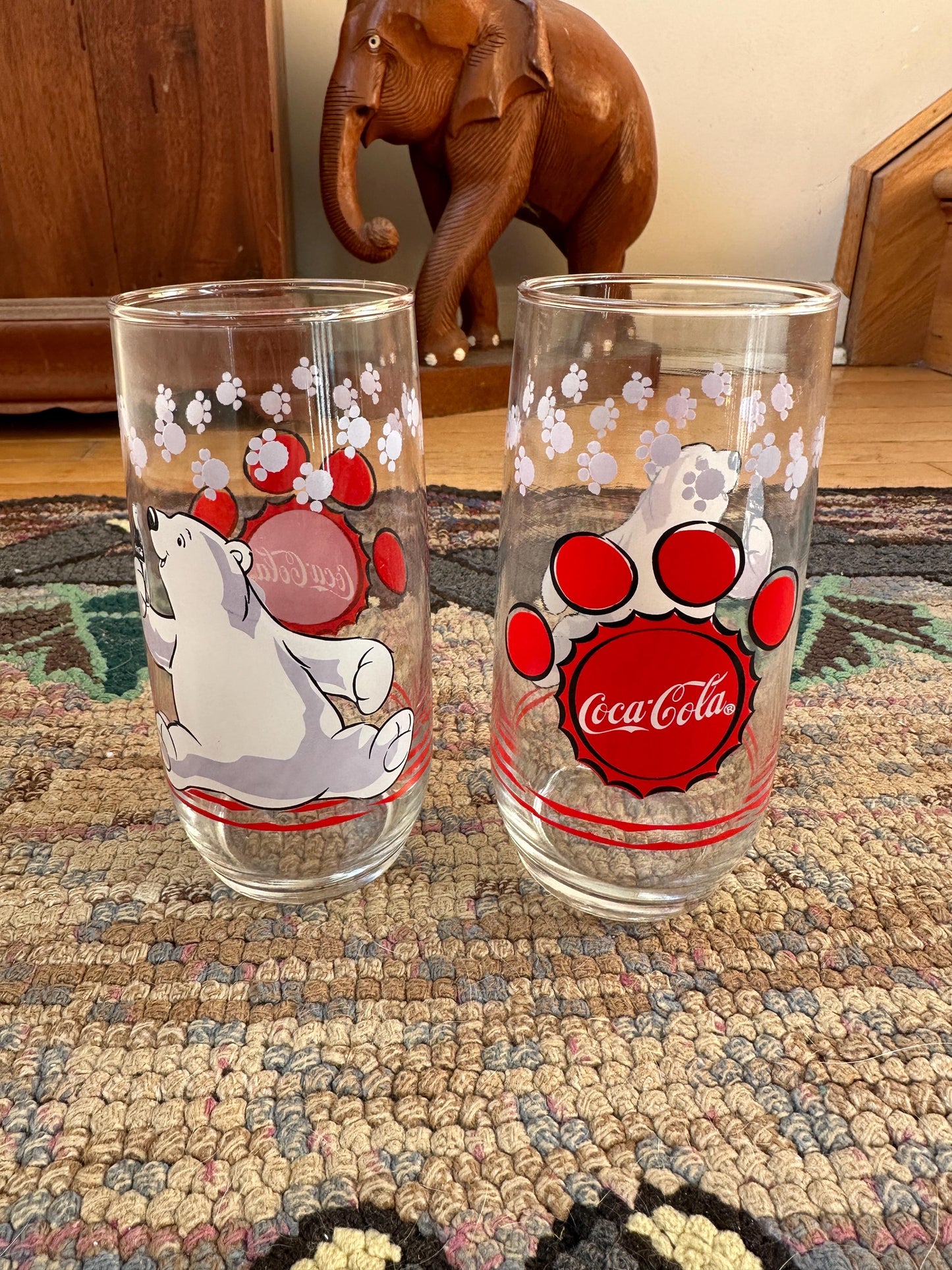 1999 Coca Cola Clear Glass With Polar Bear Logo Drinking Glass - Set of 2