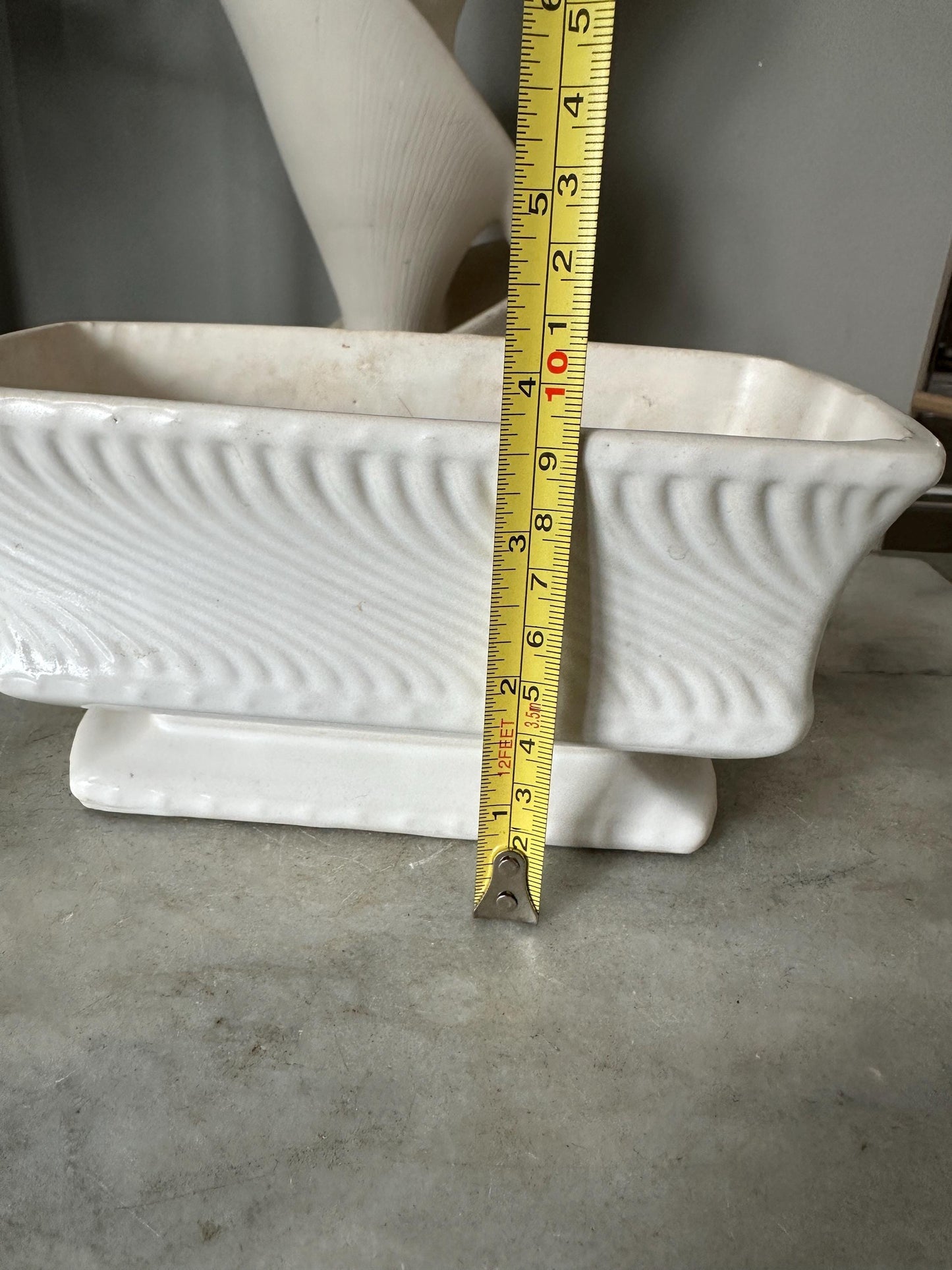 McCoy White Rectangular Pedestal Planter Swirl Design Vintage Pottery