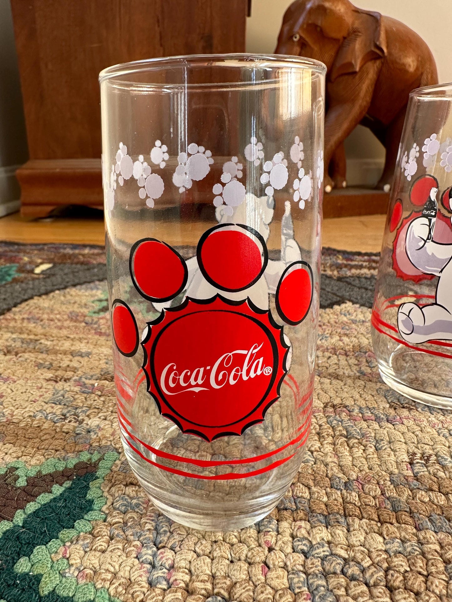 1999 Coca Cola Clear Glass With Polar Bear Logo Drinking Glass - Set of 2