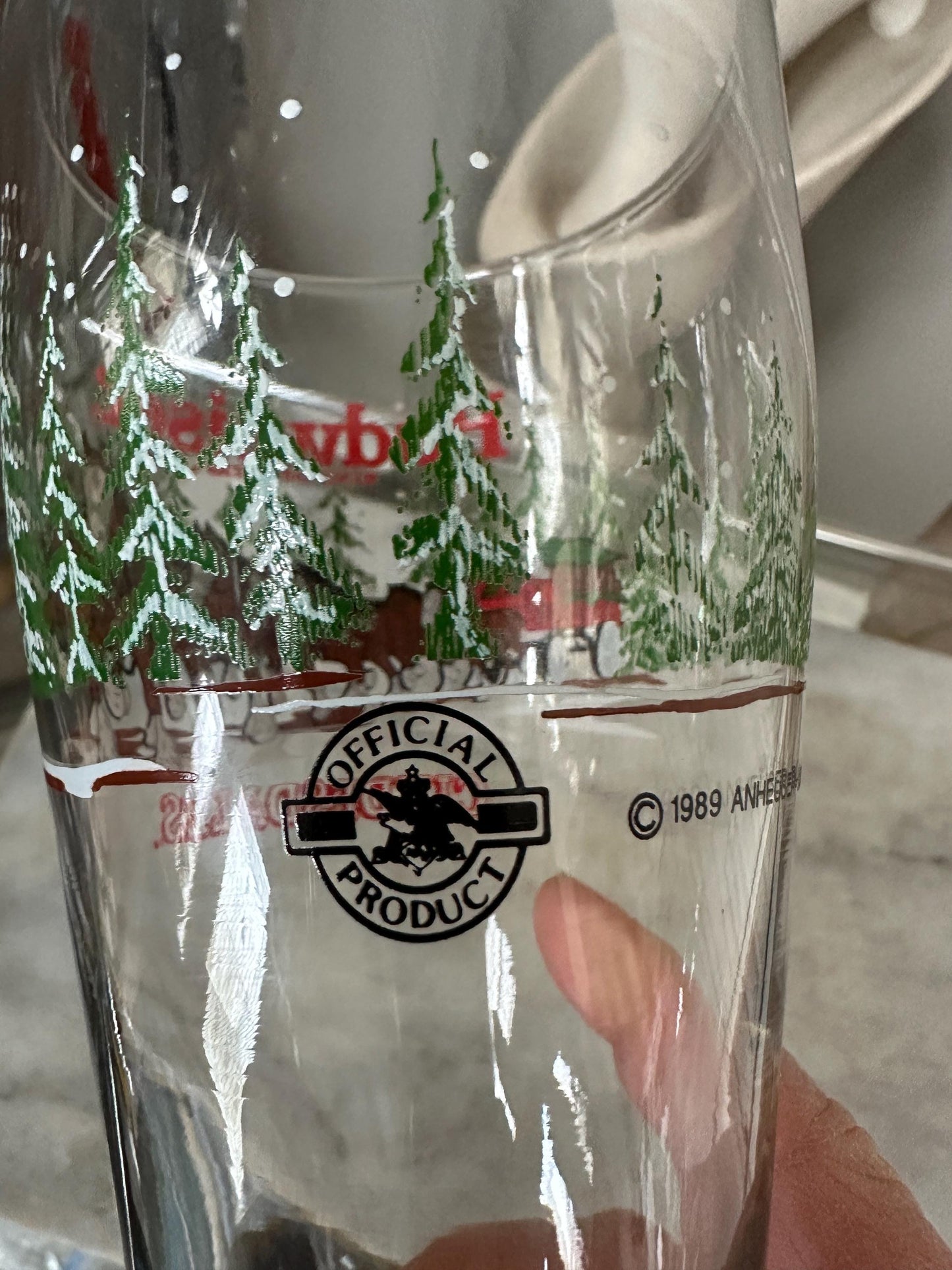 Budweiser Pilsner Fluted Beer Glass Clydesdale Horse Wagon Vintage 1989 - 20 Oz
