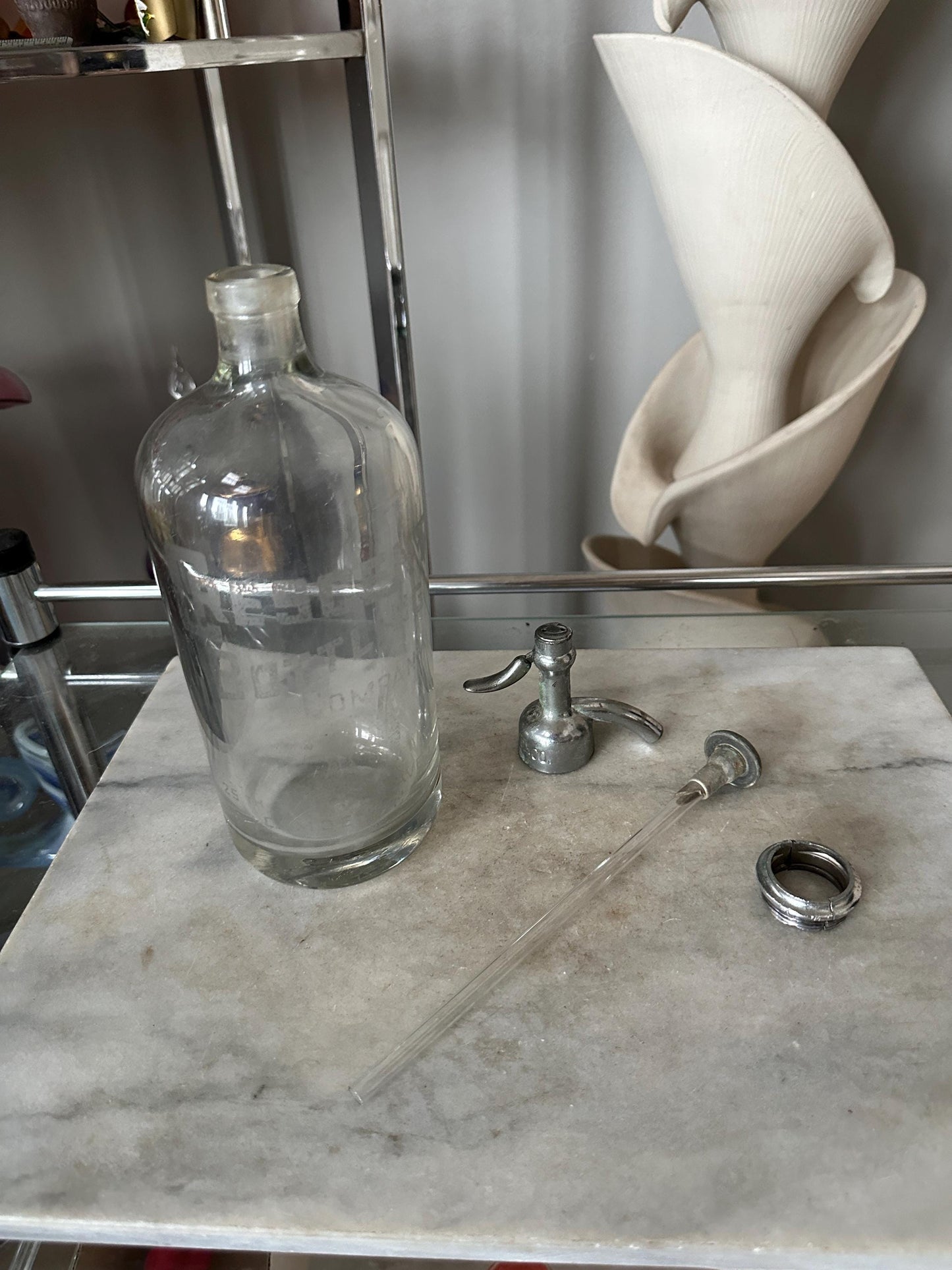 Antique Crescent Bottling Company | Camden NJ | Clear Bottle with Etched Lettering and Enraved Chrome Lid