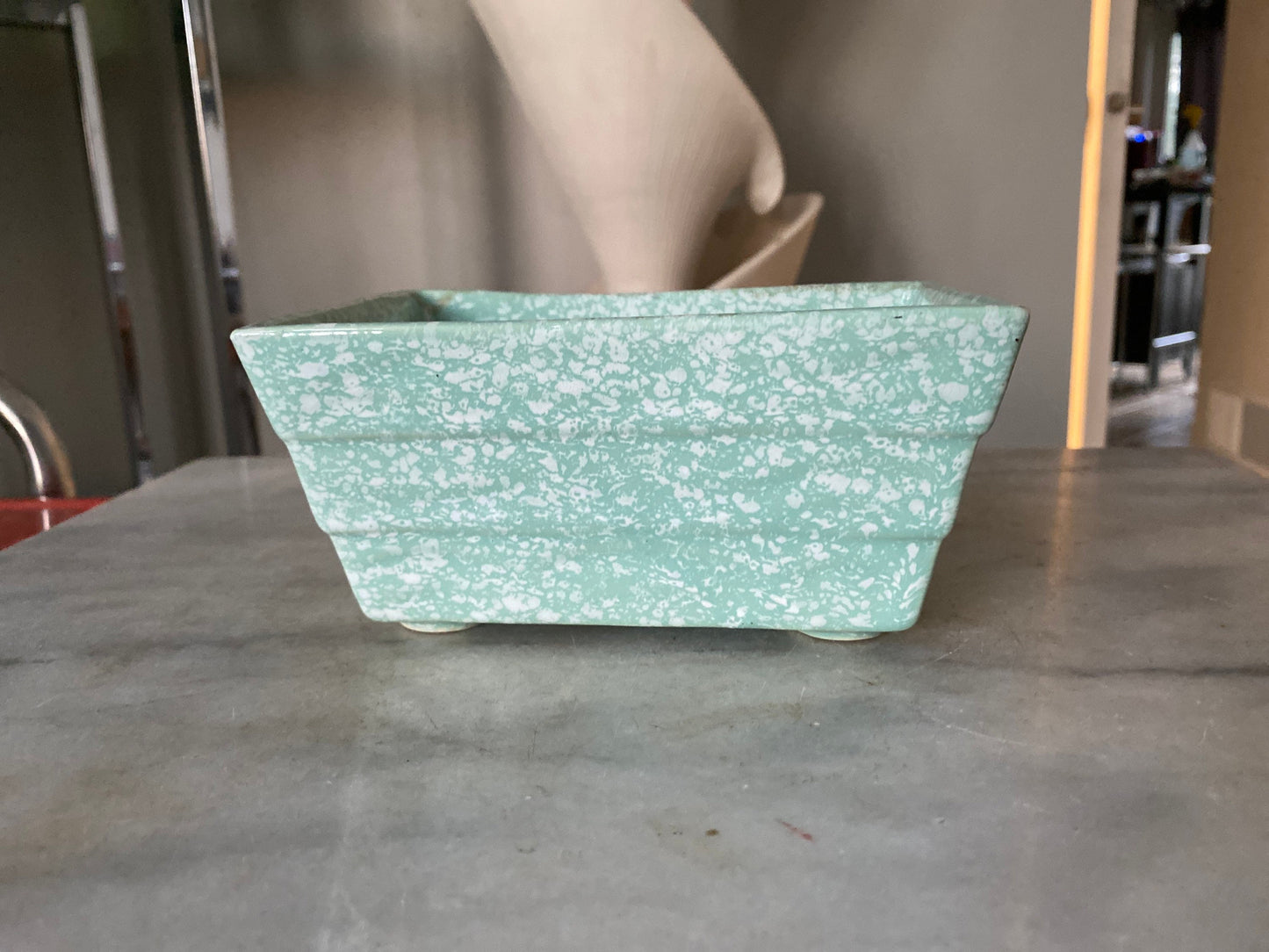 Blue Sequoia Pottery Planter Vintage Flower Pot Retro Mid Century Speckled Confetti Spatterware USA ~ Art Deco Sequoia USA Pottery Planter
