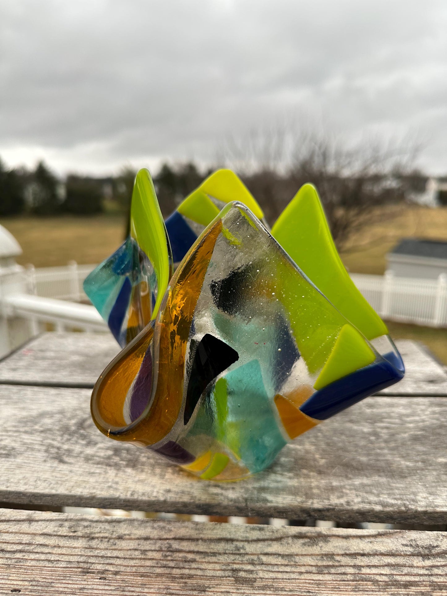 Fused Glass Art - beautiful fused glass abstract handkerchief style bowl fused glass