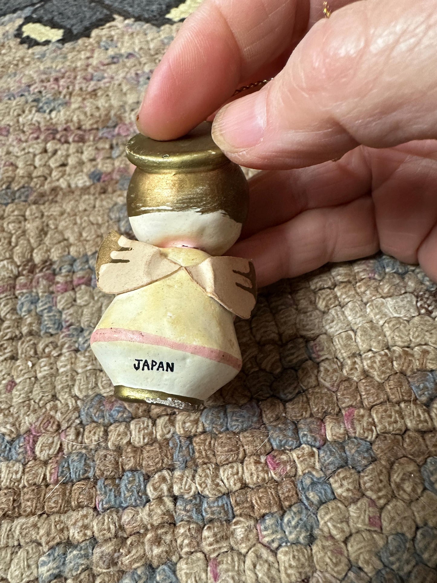 Vintage Christmas Ornaments: Pine Cone Santa & Wooden Big-Eyed Angel