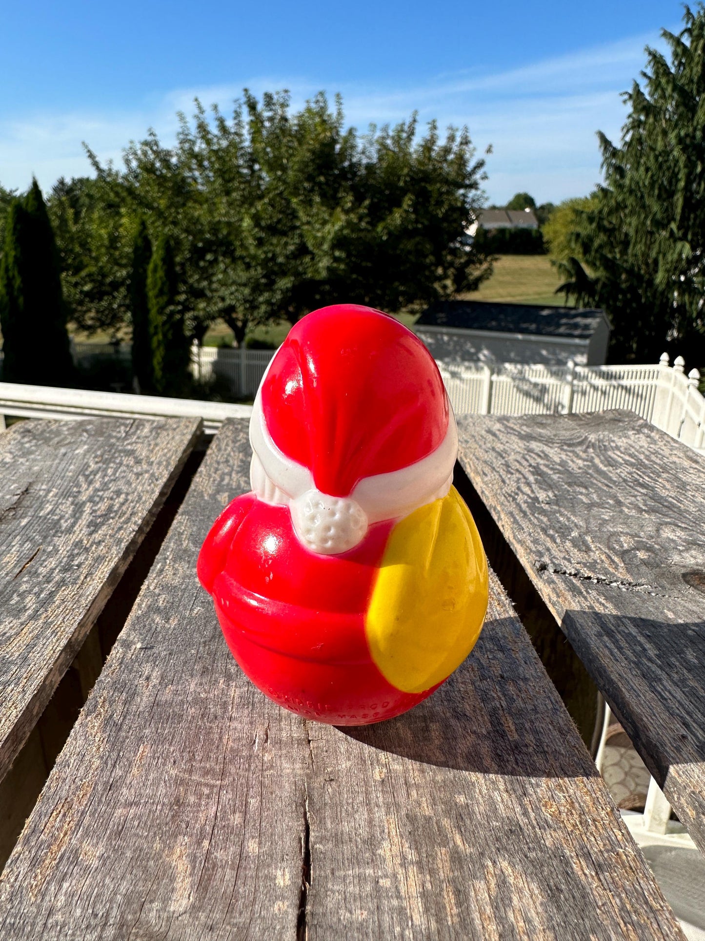 Vintage Roly Poly Santa Claus Musical Toy Red Christmas 4.5” Kiddie Products