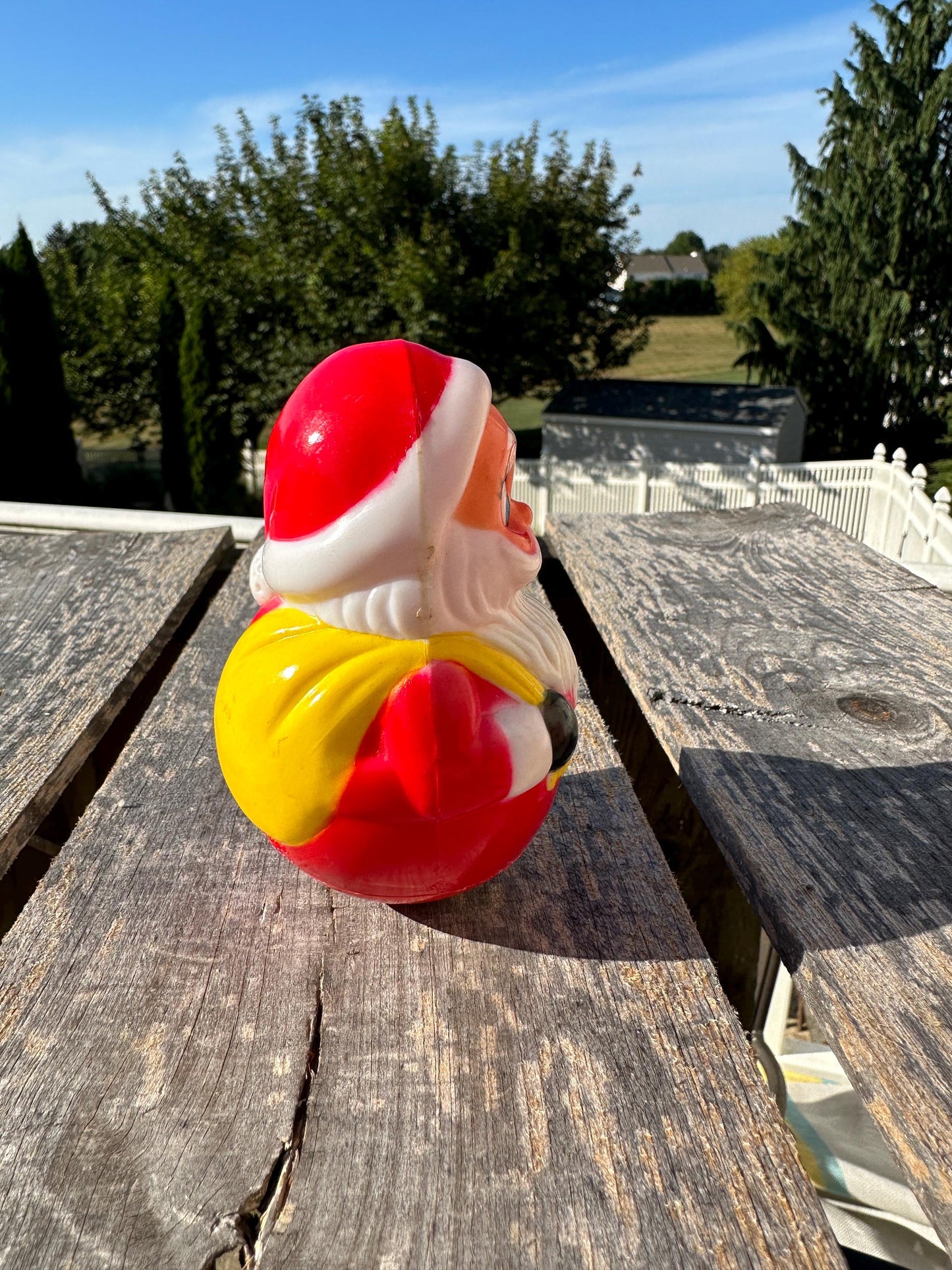 Vintage Roly Poly Santa Claus Musical Toy Red Christmas 4.5” Kiddie Products