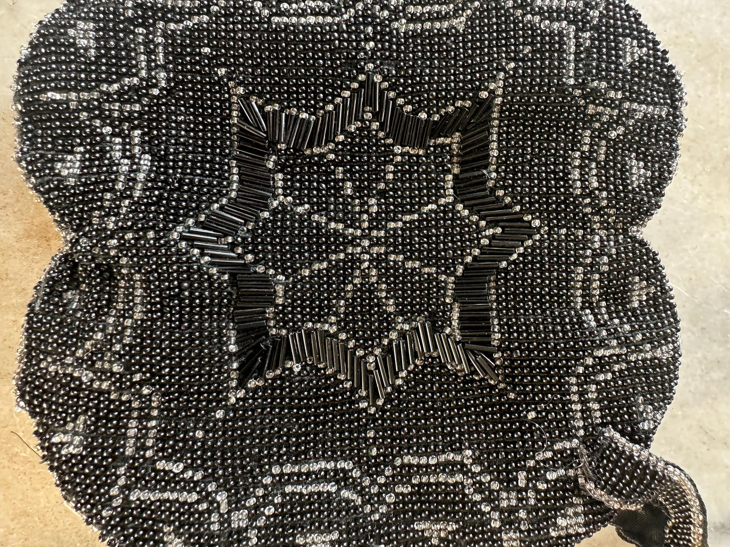 Art Deco Black Beaded Evening Purse..Czechoslovakia
