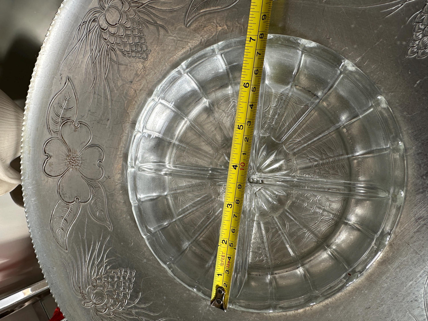 Vintage Wilson Specialties Lazy Susan: Hand-Wrought Aluminum & Divided Glass