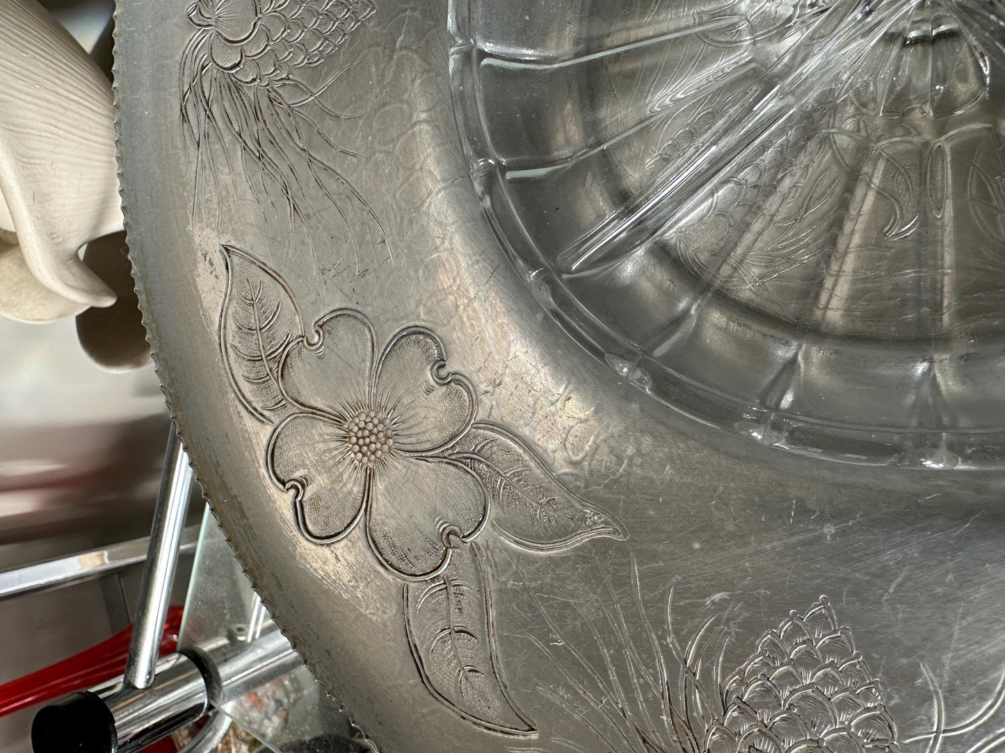 Vintage Wilson Specialties Lazy Susan: Hand-Wrought Aluminum & Divided Glass