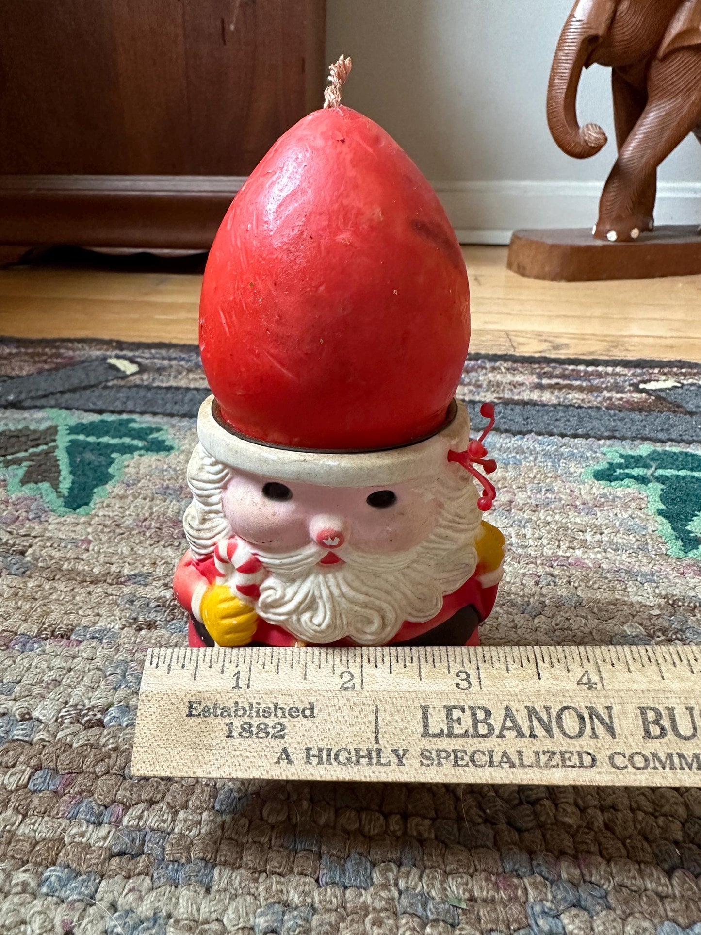 Vintage 1973 JSNY 6" Plastic Santa with Candle Hat, made in Hong Kong