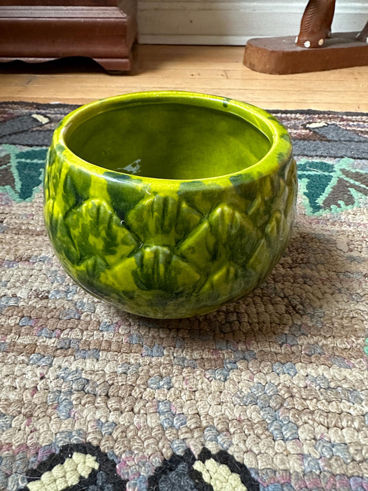 California Pottery Artichoke Planter Yellow Green  Vintage Groovy Drip | MCM USA Pottery