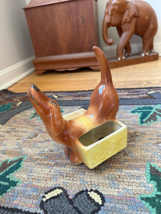 1950s A.L. Hirsch Ceramic Dachshund Dresser Caddy & Planter