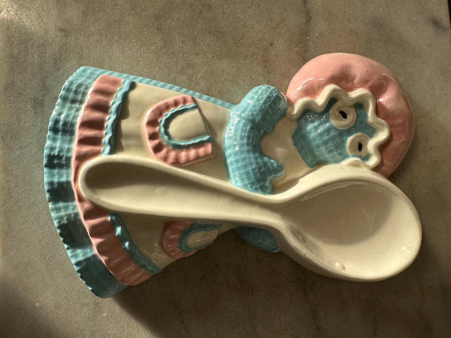 Vintage 1970s Sittre Ceramic Rag Doll Kitchen Set: Utensil Holder, Napkin Holder, Spoon Rest