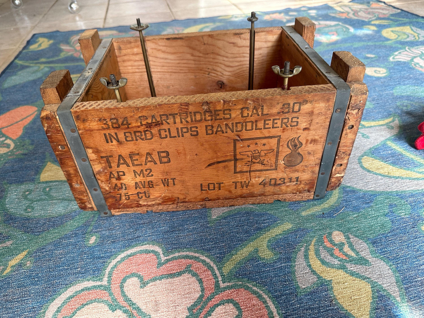 US Army Cal .30 Ball AN-M2 Wood Flaming Bomb Ammo Crate, Militaria, Industrial Decor