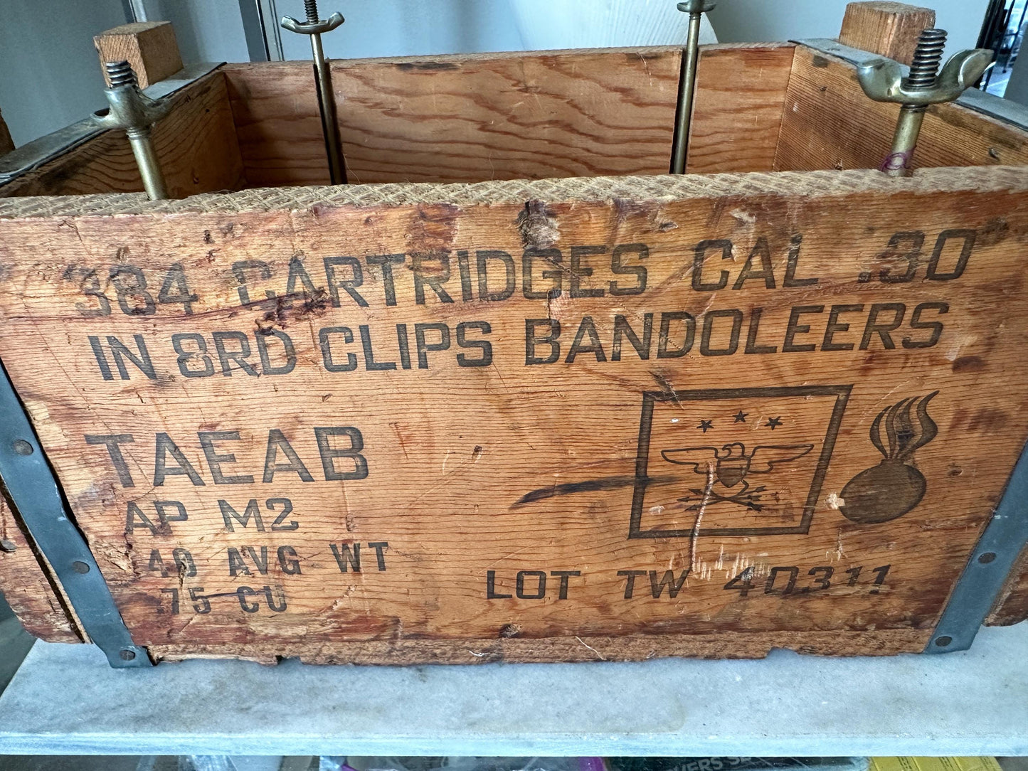 US Army Cal .30 Ball AN-M2 Wood Flaming Bomb Ammo Crate, Militaria, Industrial Decor