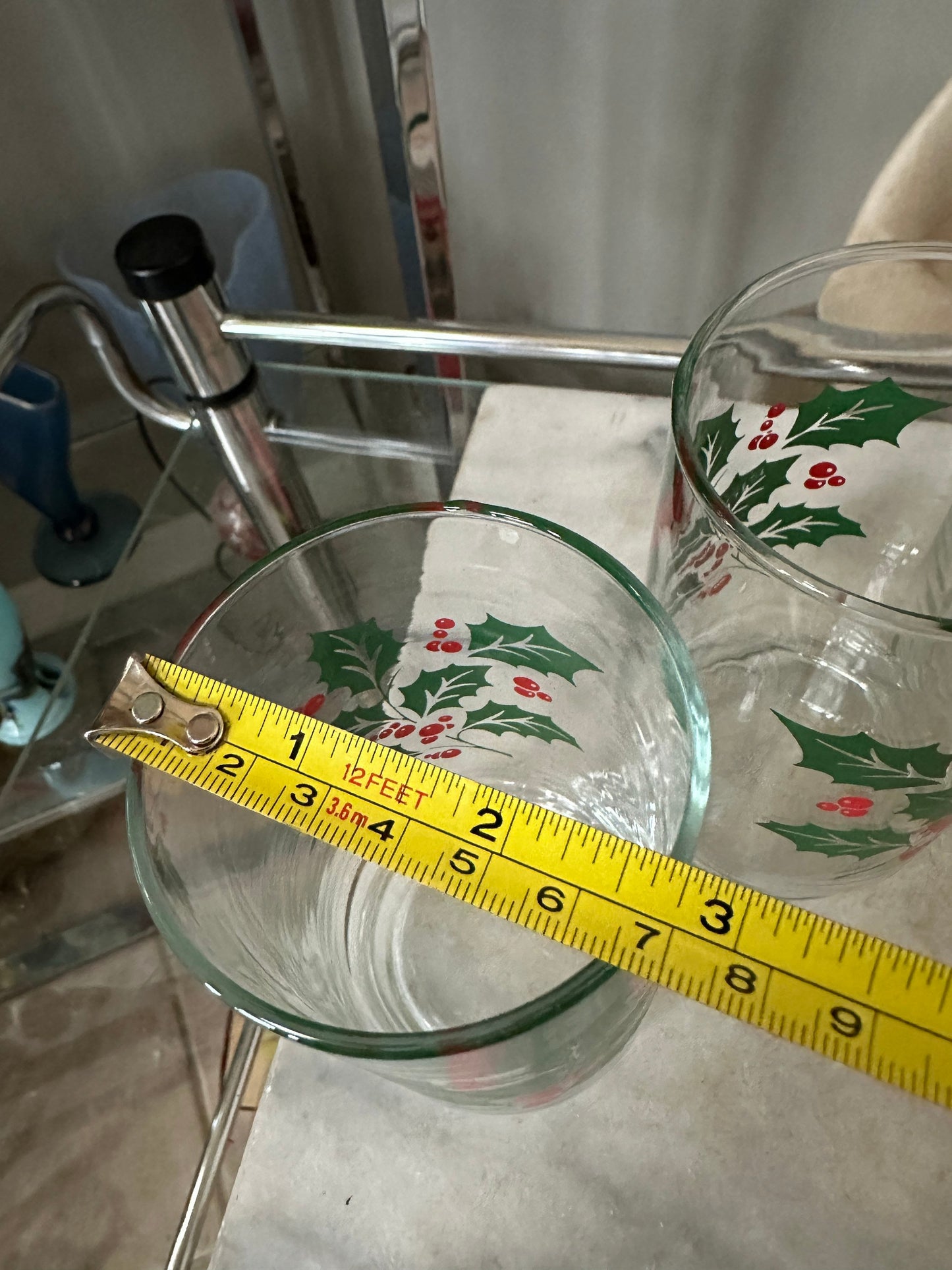 Vintage Indiana Glass Christmas Holly Berry Set: Punch Bowl & Tumblers