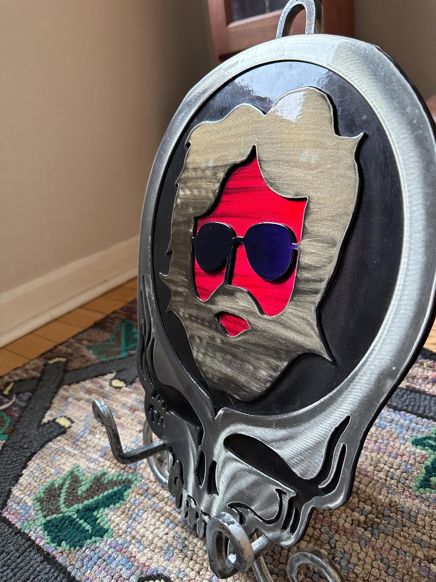 Grateful Dead-Inspired Jerry Garcia Metal Wall Art | Garcia in Iconic Grateful Dead Logo | 11.5"x15" | Coated Steel with Resin Finish