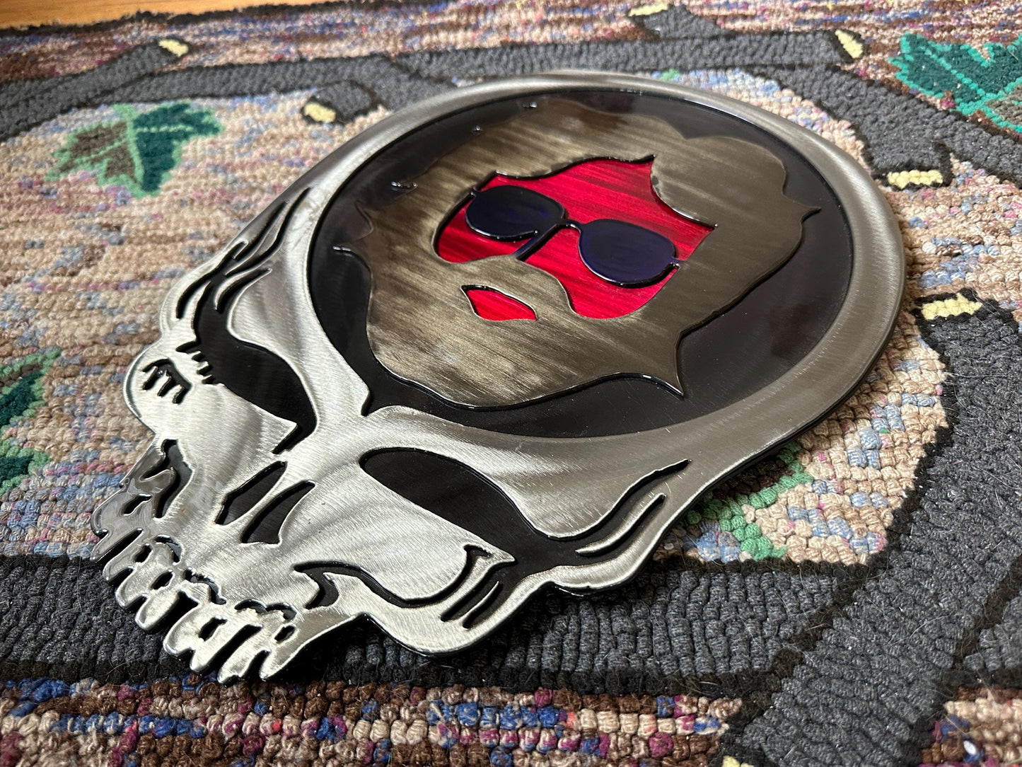 Grateful Dead-Inspired Jerry Garcia Metal Wall Art | Garcia in Iconic Grateful Dead Logo | 11.5"x15" | Coated Steel with Resin Finish