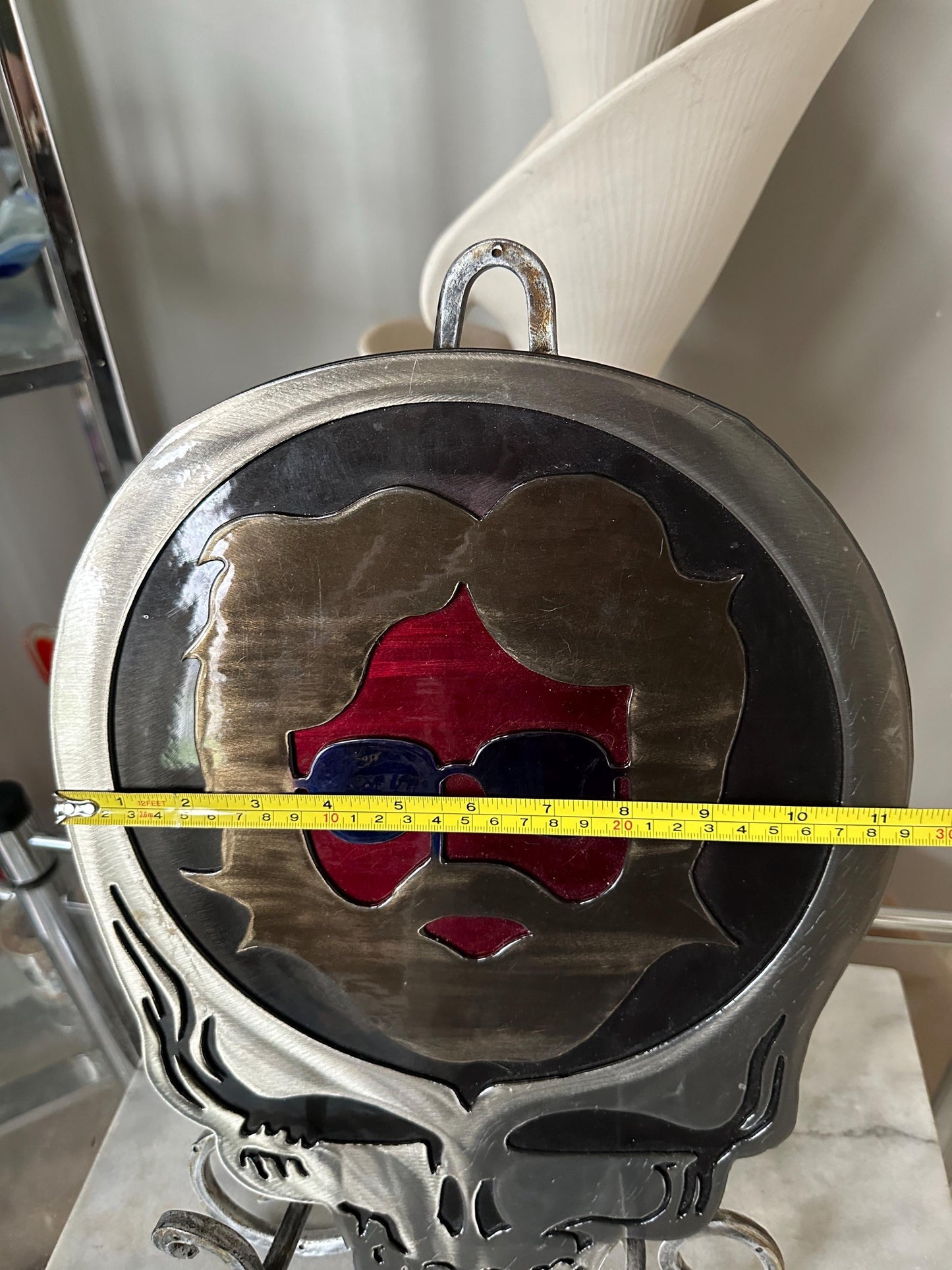 Grateful Dead-Inspired Jerry Garcia Metal Wall Art | Garcia in Iconic Grateful Dead Logo | 11.5"x15" | Coated Steel with Resin Finish