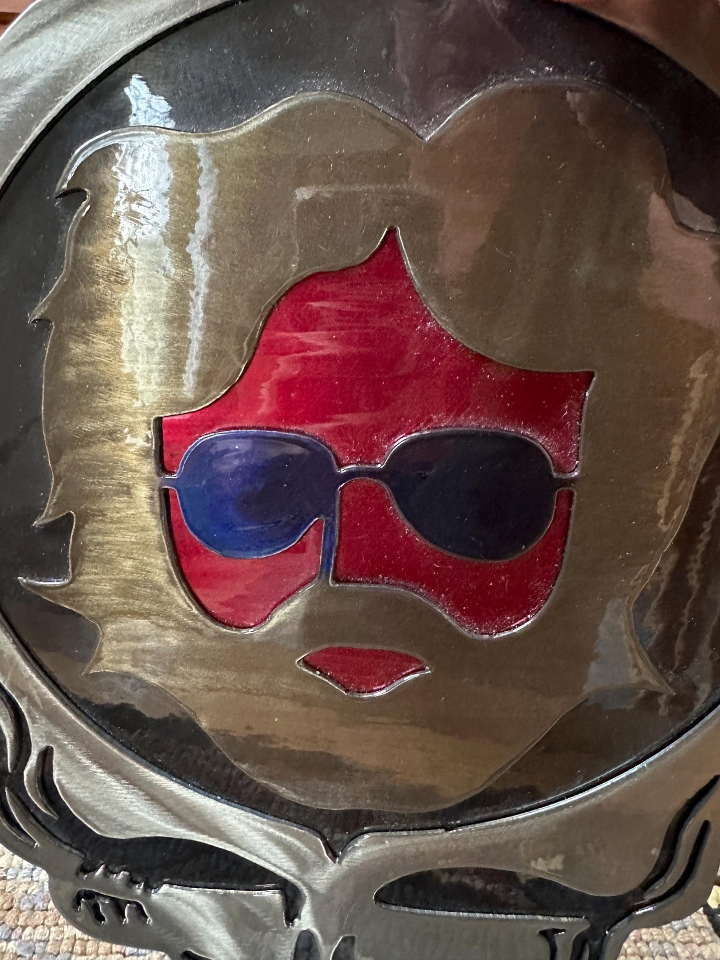 Grateful Dead-Inspired Jerry Garcia Metal Wall Art | Garcia in Iconic Grateful Dead Logo | 11.5"x15" | Coated Steel with Resin Finish