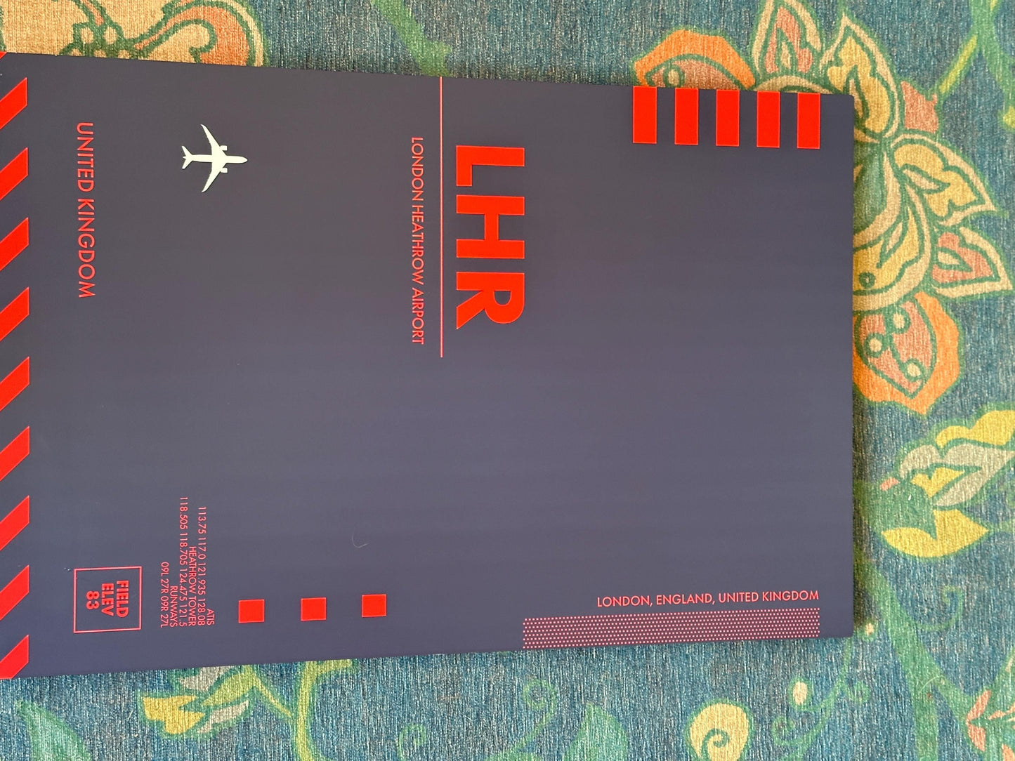 London Heathrow Airport Metal Sign: Red & Blue Aviation Wall Art