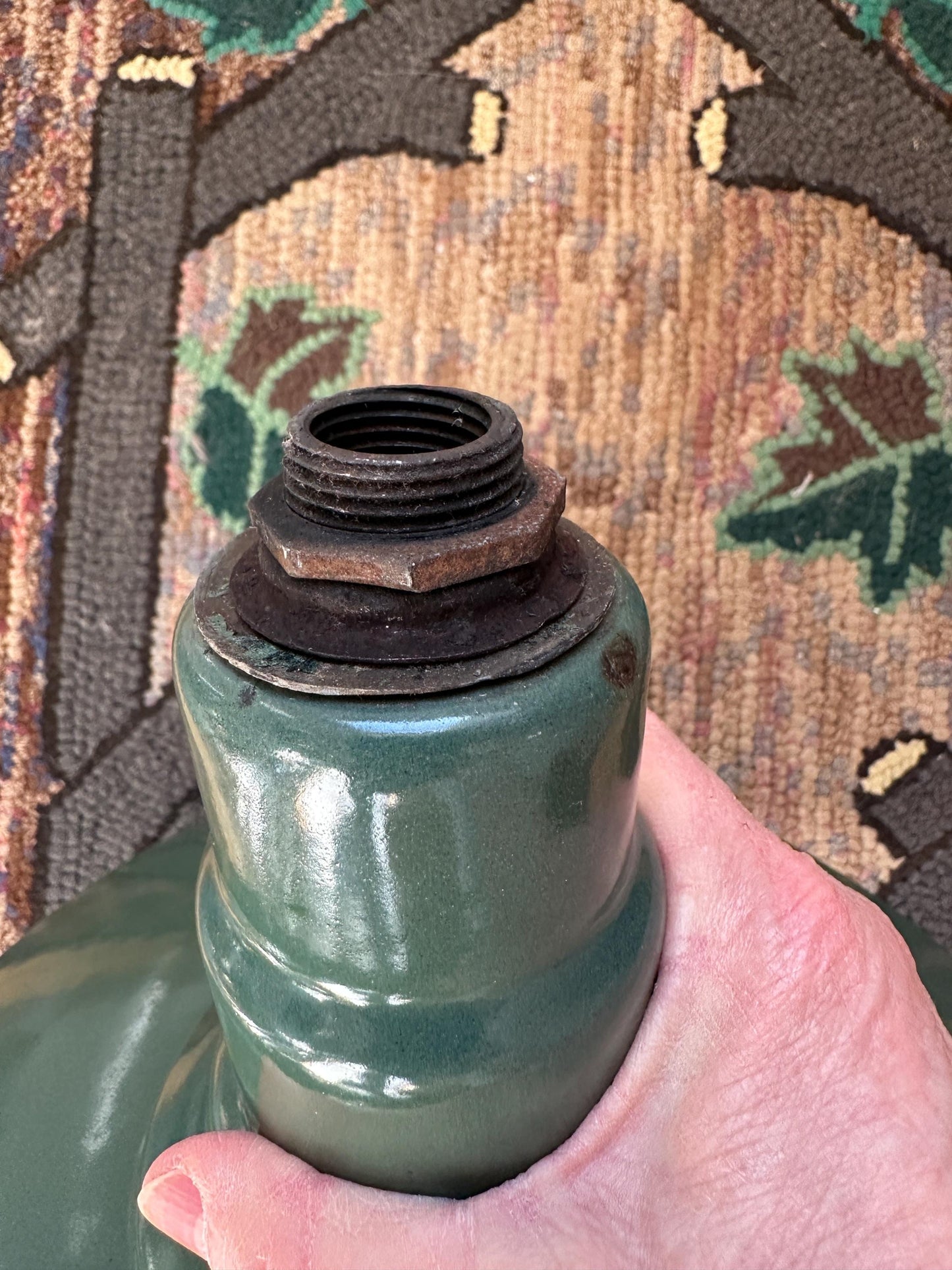 Vintage 1960s Dark Green Enamel Industrial Pendant Light (13.5” x 11.5”)