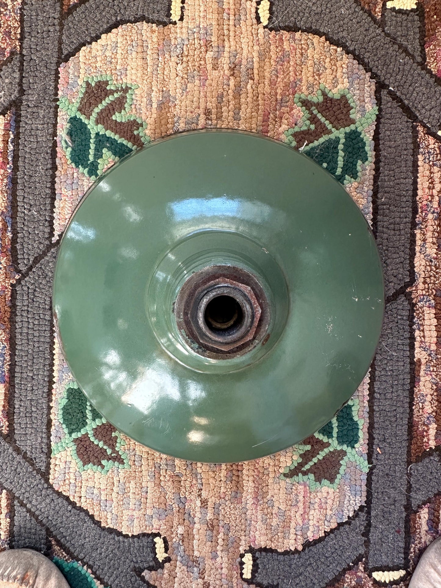 Vintage 1960s Dark Green Enamel Industrial Pendant Light (13.5” x 11.5”)