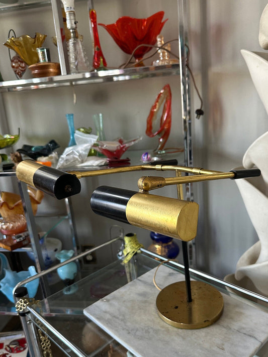 MCM Articulating Brass Desk Lamp: Koch & Lowy Style, Black Shade