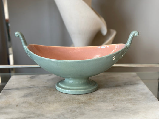 Red Wing Pottery Gondola Planter 1055 Pink and Green m Footed USA 1940s Console Bowl