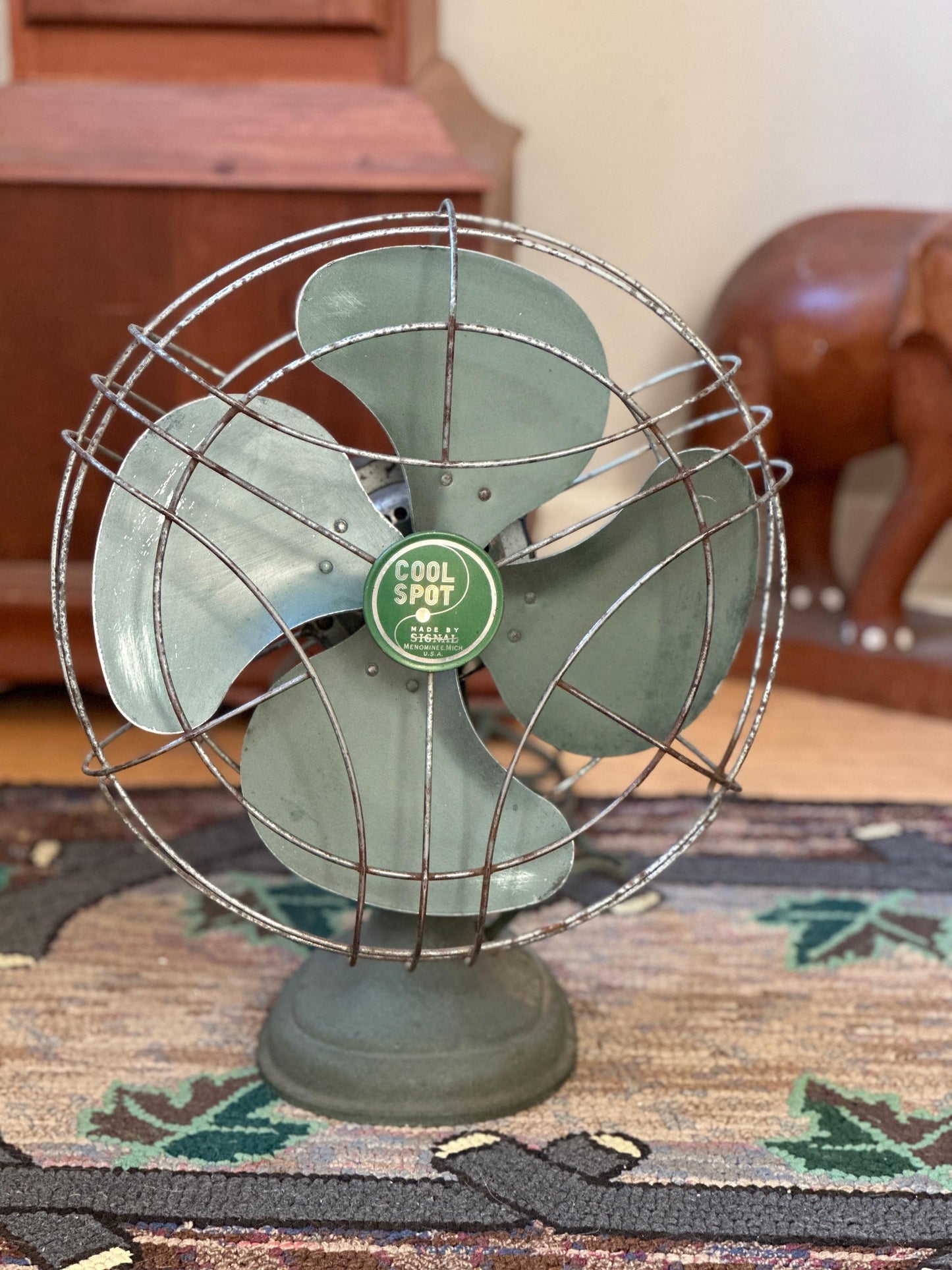 Vintage Cool Slot Metal Fan |Made by Signal | Menominee Mich, USA | Industrial Cage Fan | Works