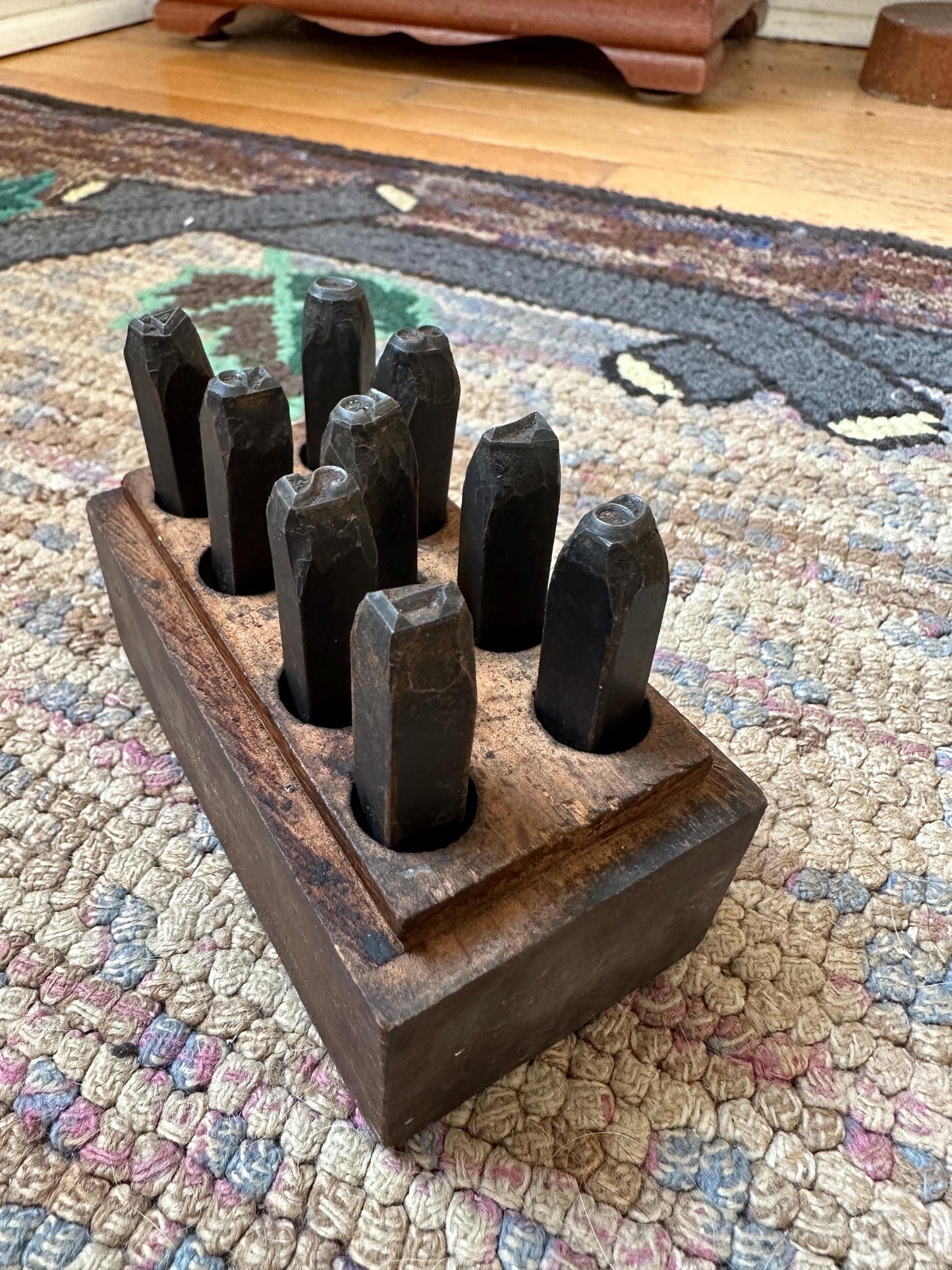 Antique Steel Number Stamp Set in Dovetailed Wood Case