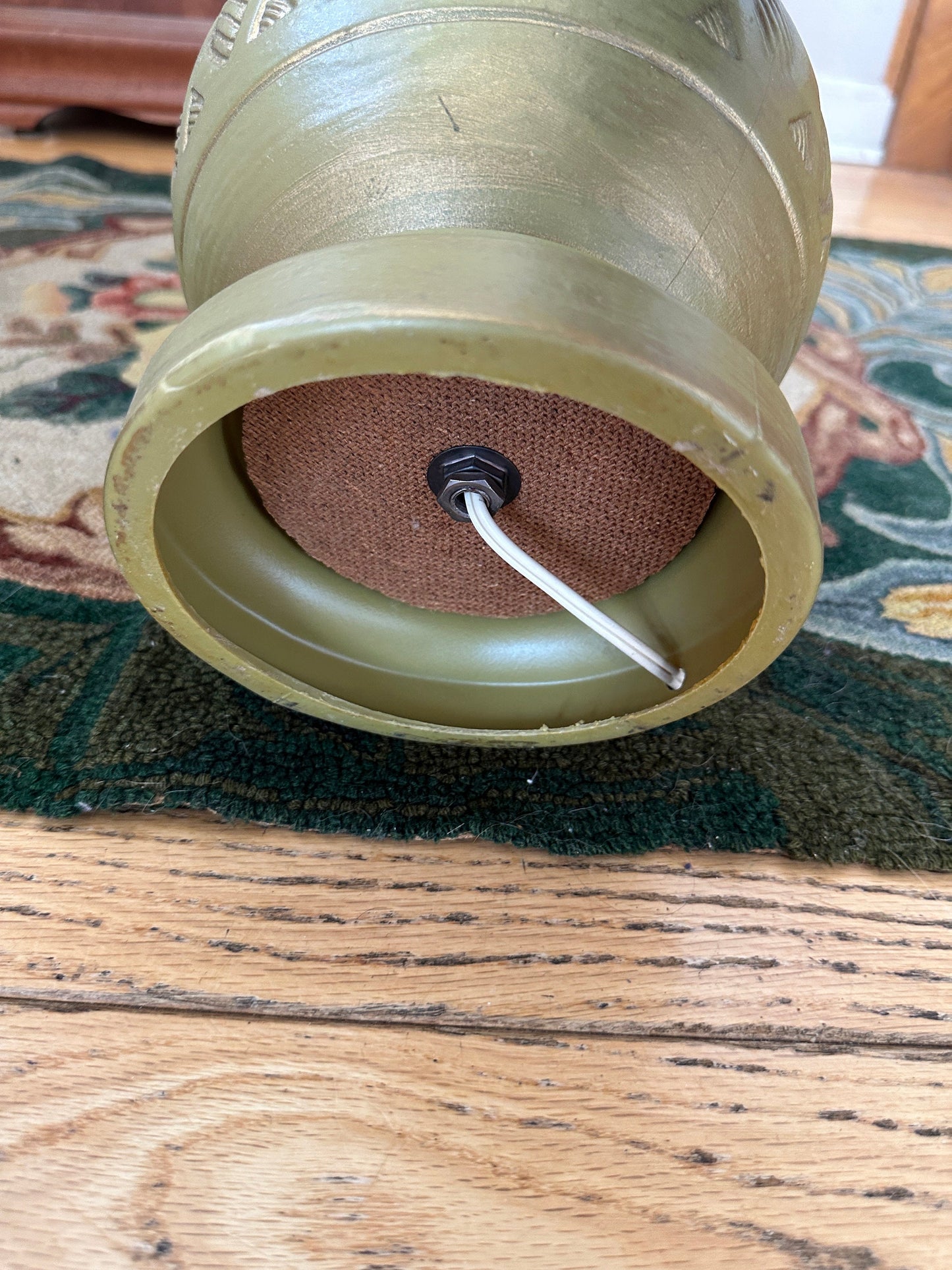 Mid Century Green and Gold Table Lamp | Blowmold 9lastic with Textired Design | Tall MCM Vintage Original