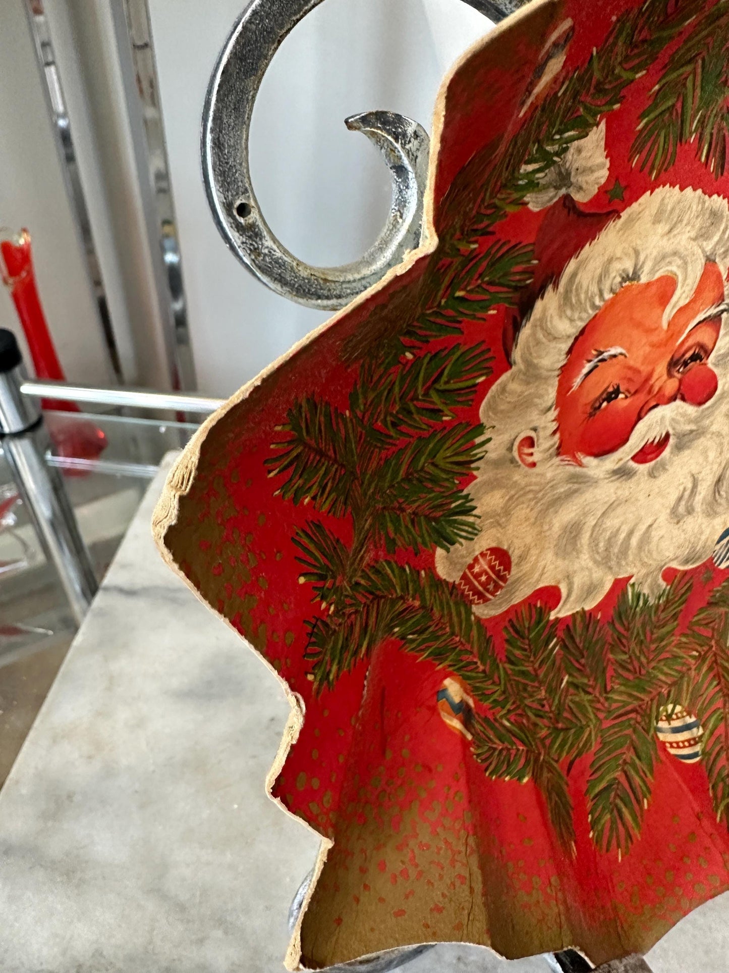 Vintage German Santa Claus Cardboard Christmas Bowl - Bunter Teller, Christmas Kitsch