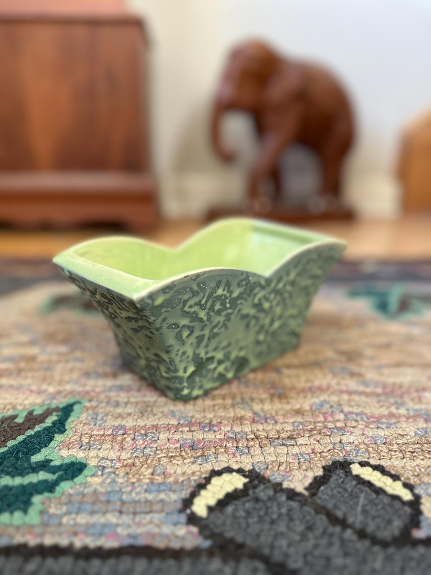 Vintage McCoy Planter: Green Splatter Glaze, Mid-Century Pottery