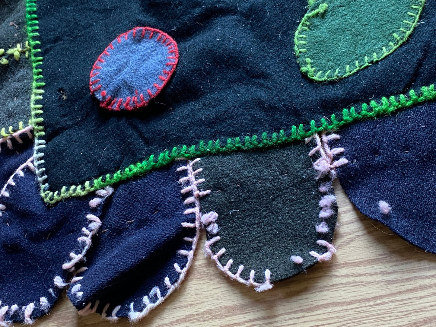 Vintage 1971 Wool Patchwork Rug | Hand-stitched Flower Petal Design